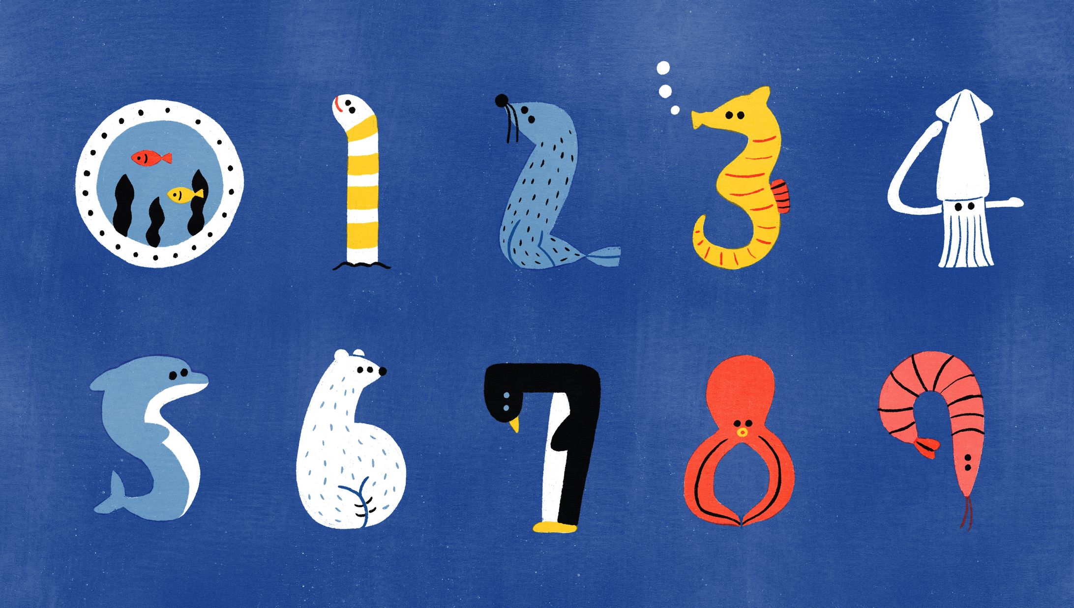 イラスト | 水族館の生き物で数字-1