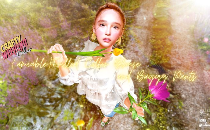 {amiable}Frilled Big Collor Blouse & Baggy Jeans@main store(CRAFTY WEEKEND SALE).