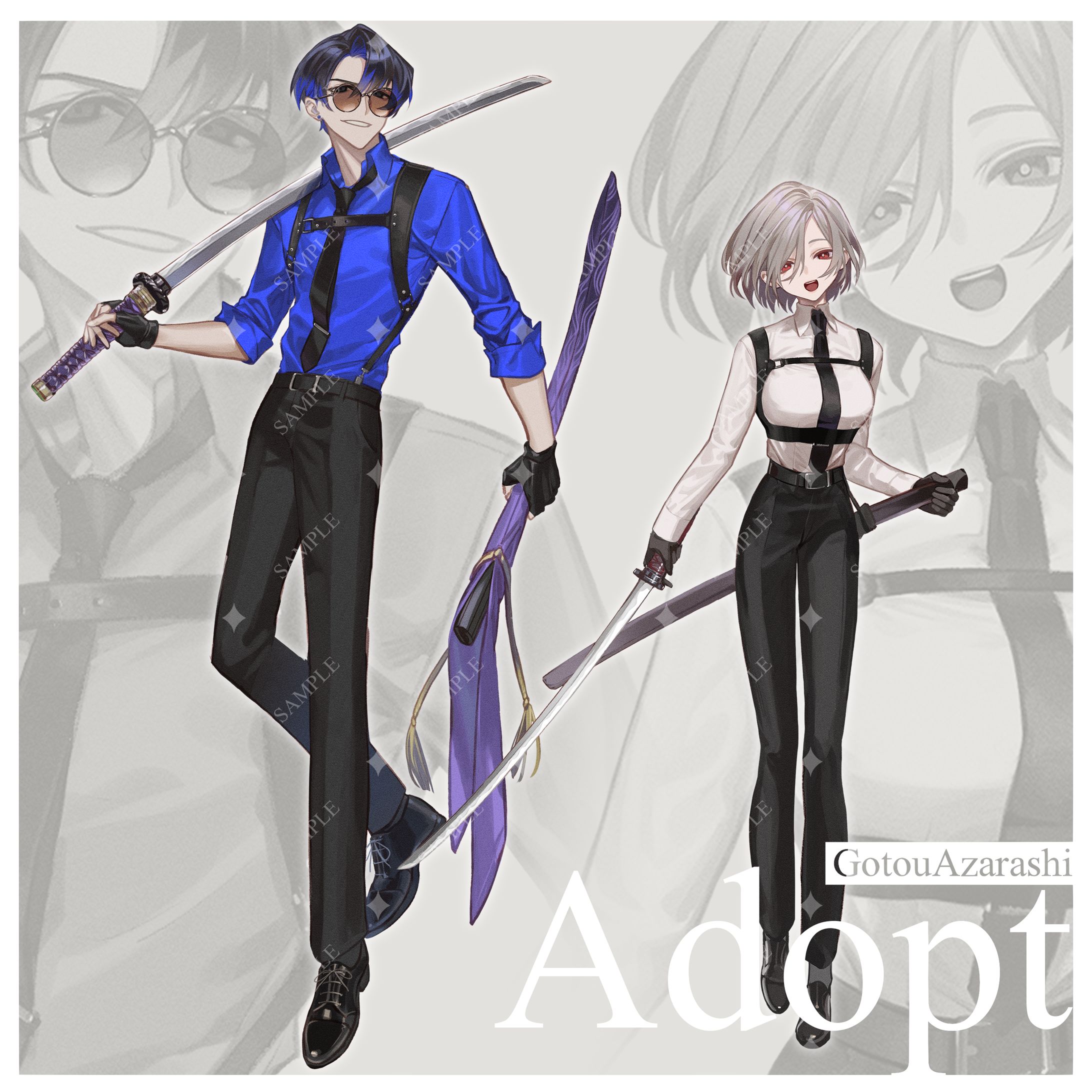 Adopt作品　刀を持ったスーツ姿の男女-1