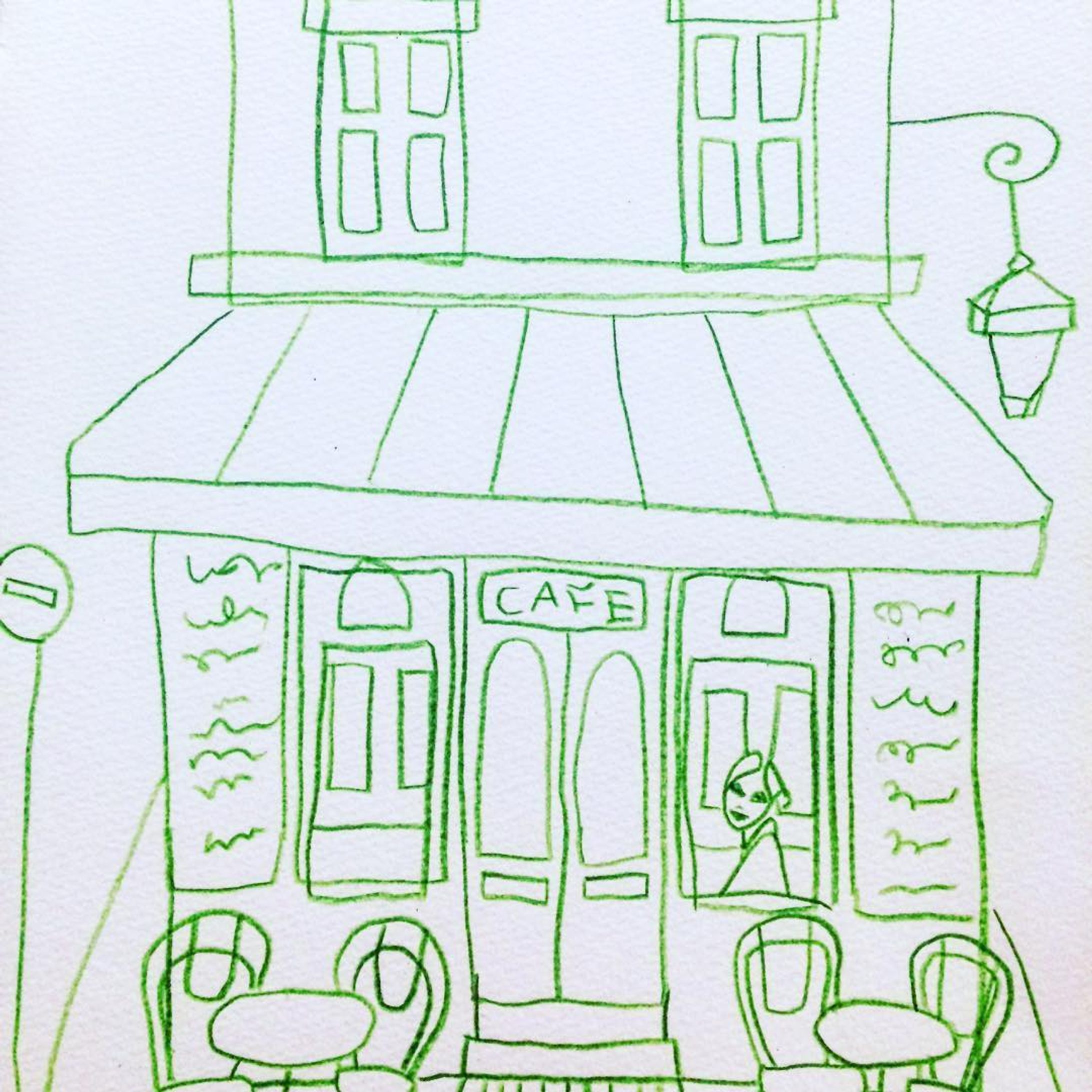 #cafe #line #art #illustration #green #paris #coffee #architecture #illustrator #カフェ #アート #イラスト #コーヒー #イラストレーター #パリ #建物 #建築-1