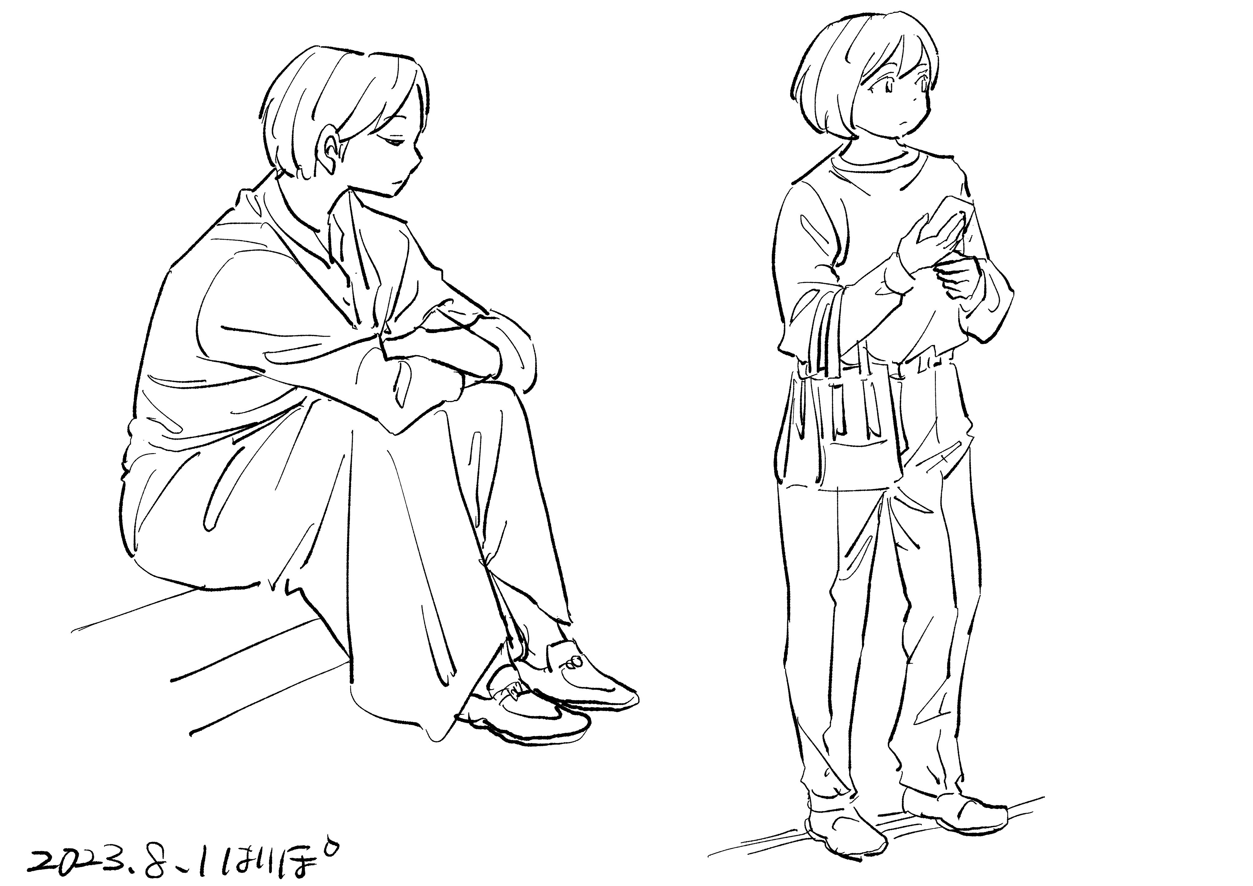 スケッチ　人物 人物スケッチ（カフェスケッチ風）