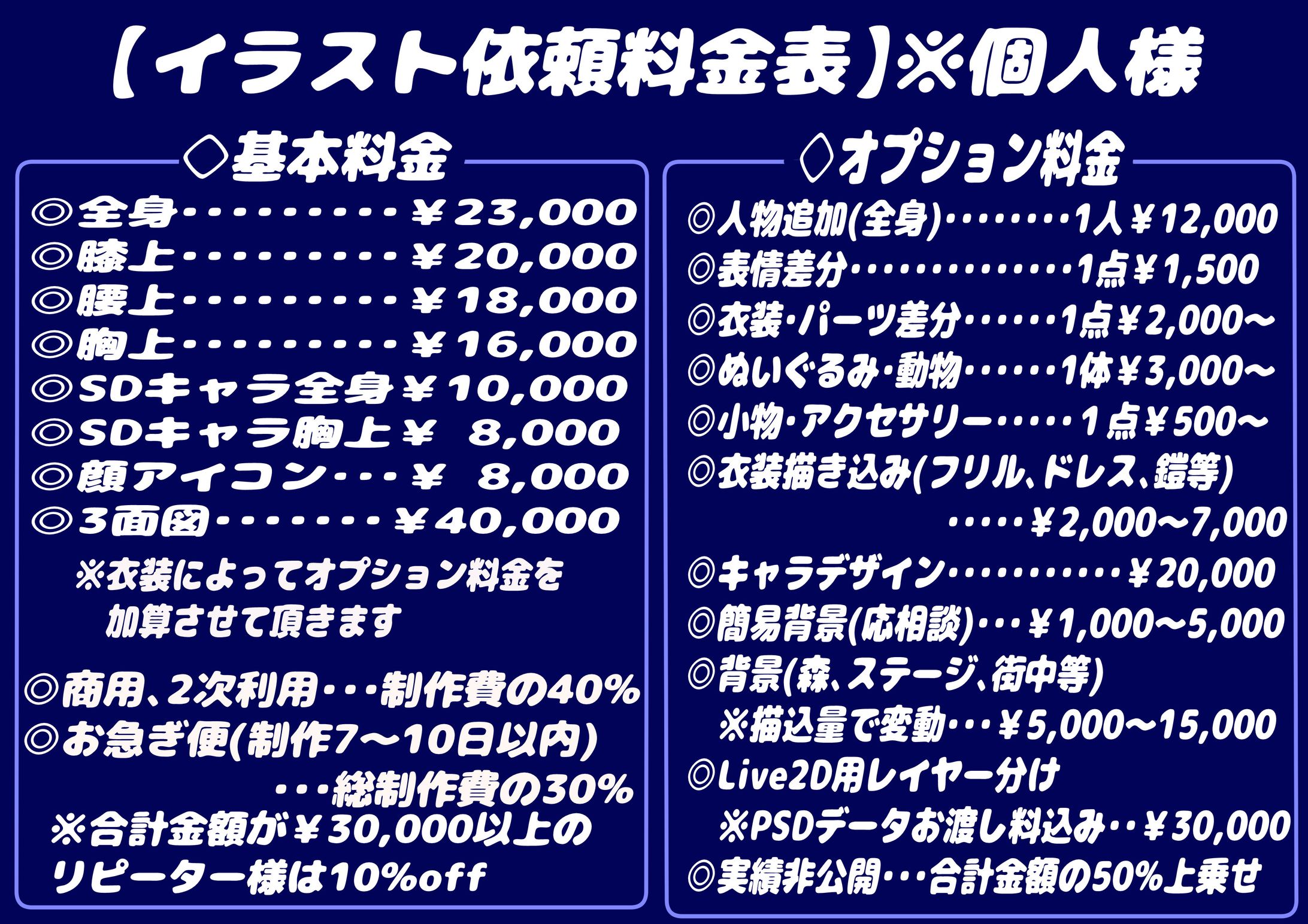 個人様用イラスト料金表-1