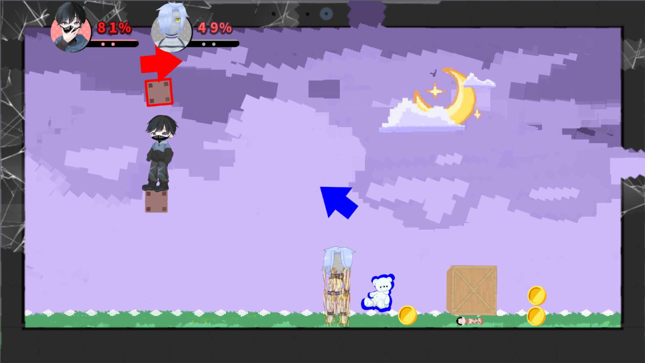 足場ブロックはそれぞれが独立しており、それぞれを単一の投擲可能オブジェクトとして利用できる。<br>