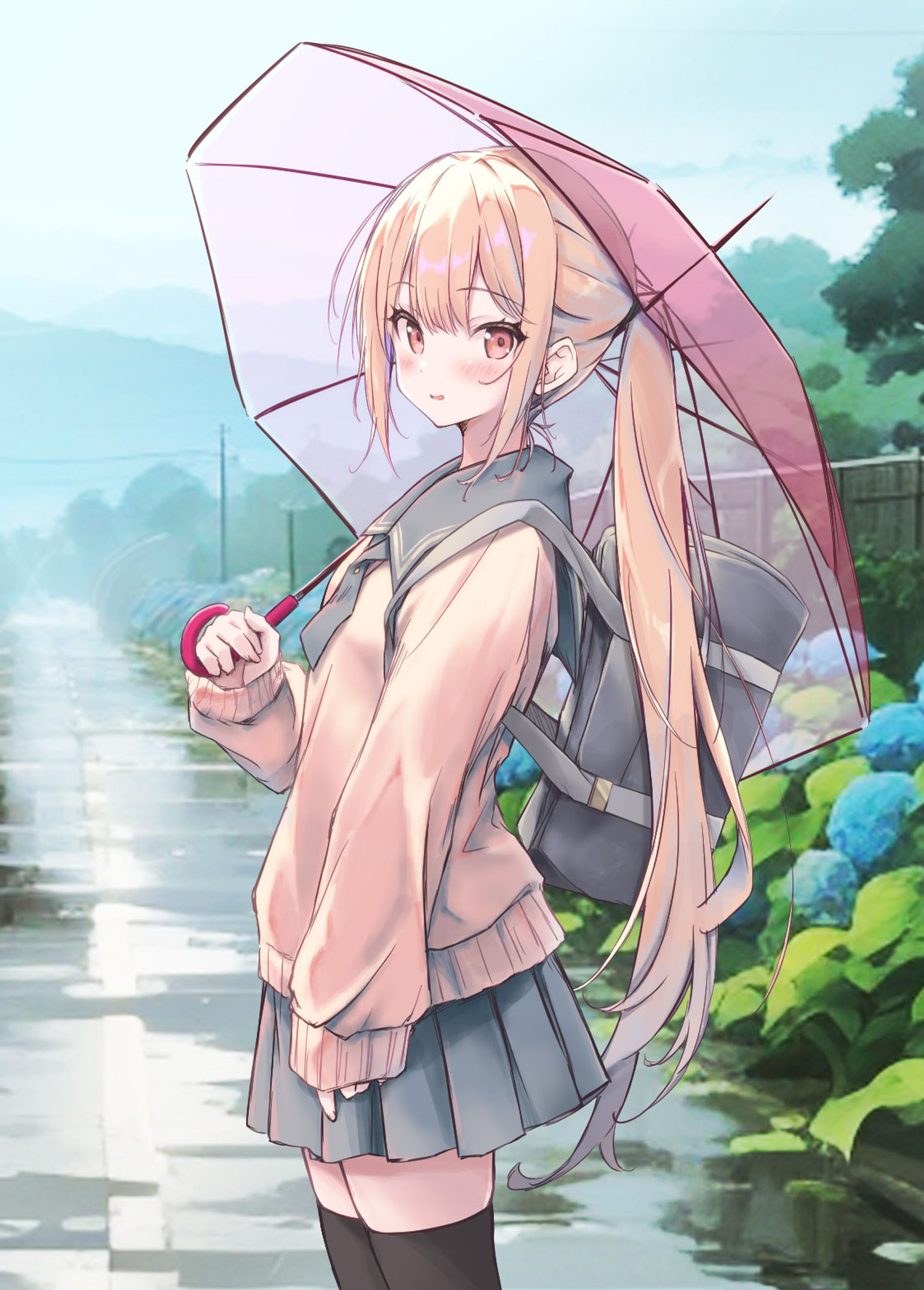 オリジナル制服少女　梅雨-1