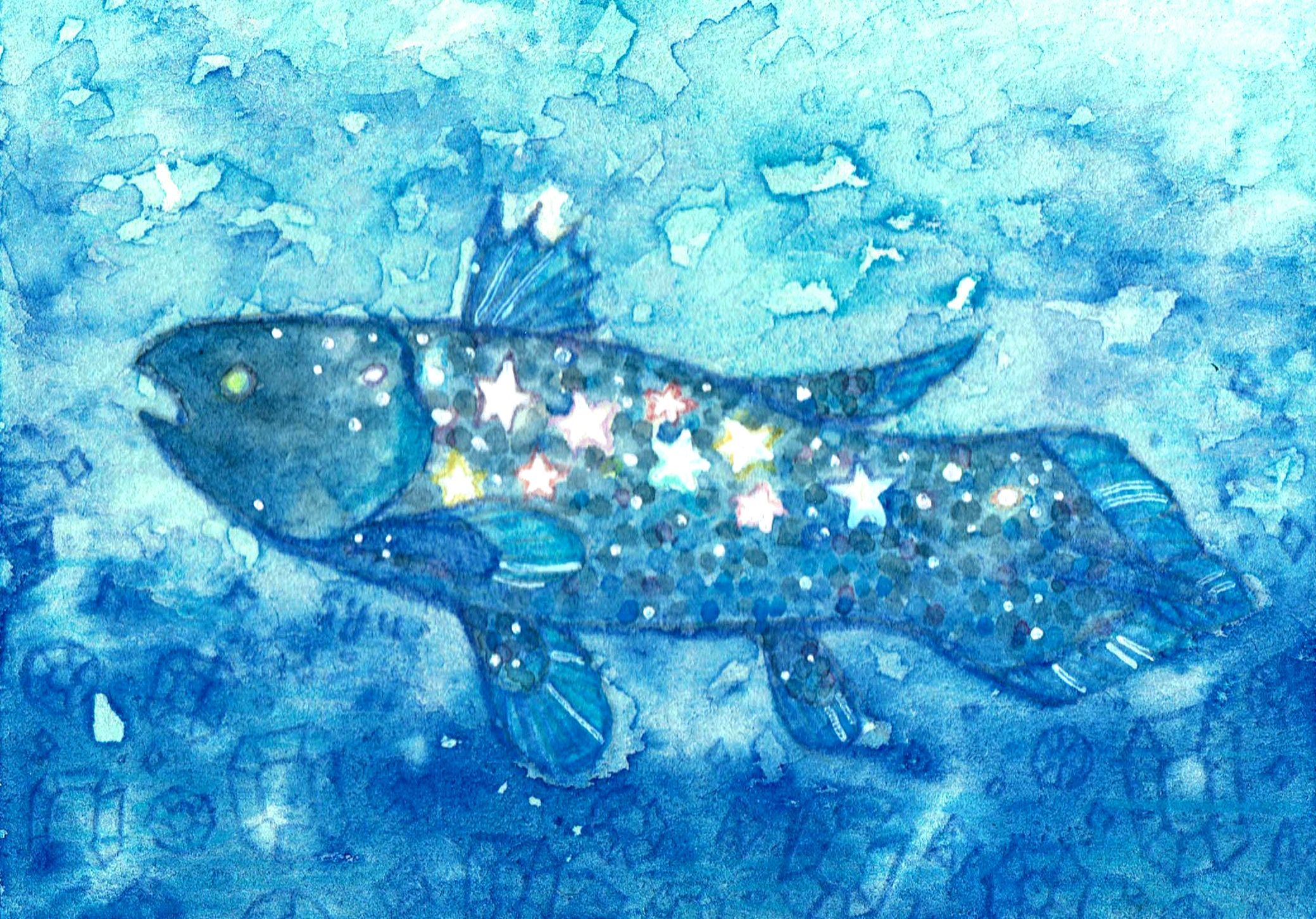 日本画「シーラカンス」