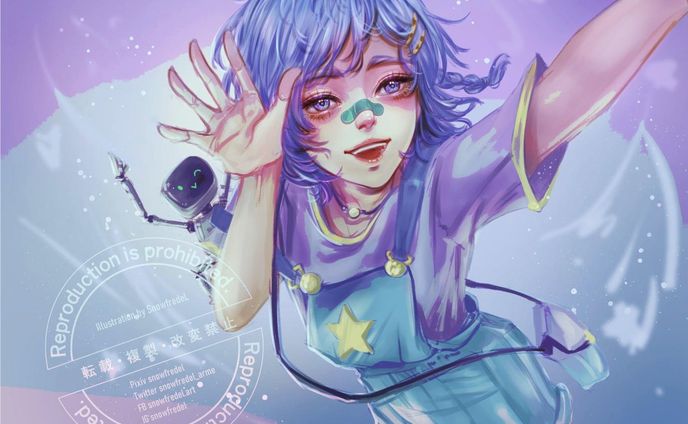 ⭐Like, Save, share, comment are greatly appreciated ⭐ 😇

👇Please read caption.

❤️This digital art is for #DTIYS Challenge 2023.
An entry redraw Aura for @halleyvision
Should be the congratulation for 10K but at this date she've already exceeded 30K (wow, big congrats again!!)

All tag >> #halleyvision10k
purple & blue lover + little cute robot please visit!

🌸Well a lots of thing happened today and I should had finished and posted it in the morning, but it's late to the night (I'll update in the story again, so much my brain is so exhausted). 

🌸This piece was finished all in CSP, here in the entry is my "EDITED version" to more anime-lish, I think once in a time it's good to change the mood and I really like the edited version, so cute for your eyes.

🌸the only CON is.... actually lots of details are lost with this version, It took so long time before I decided what should I post for the entry first. So I can't leave the original paint version there, since it's so soft and healling the eyes as well so I will post them later, maybe along the fun tutorial how to make this stylish edited.

🌸Though the semi style heavy paint like the latest post really did on come in mind for a sec, but I think this pastel one should match better.But in the end I still edited it so no pastel and soft here lol.

🌸I hope you guys like this one.

💮Note: Swipe to the right for the closer shot, and the last page for the original

💮the full picture without cropped edge will be uploaded to my DA and ko-fi.

#drawthisinyourstyle #dtiyschallenges #rxnsupport #artistsoninstagram #fanart
#팬아트 #artchallenge #artistsupportartists #커미션 #イラスト #그림 #드로잉 #cilpstudiopaint #그림챌린지 #디지털드로잉 #イラストレーション #일러스트 #캐릭터 #イラストグラム 
#madewithwacom #digitalart #characterart #digitalillustration
#animegirl #illustrationgram #落書き #artistsupport #digitaldrawing