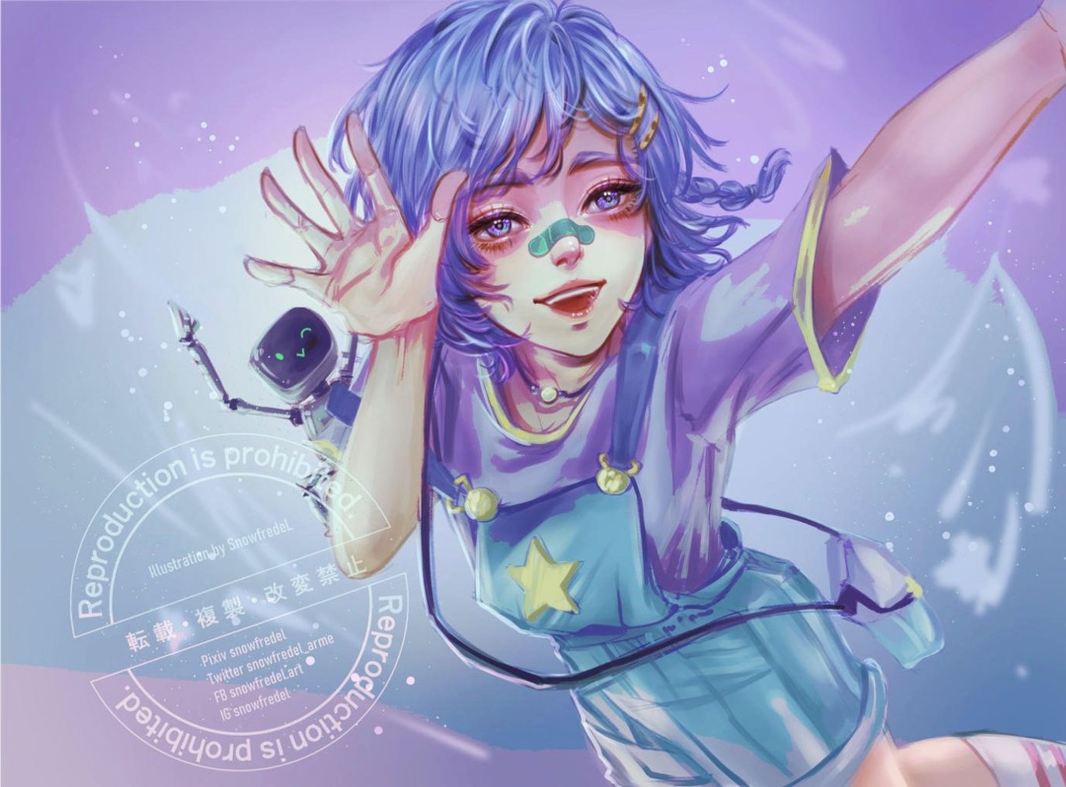 ⭐Like, Save, share, comment are greatly appreciated ⭐ 😇

👇Please read caption.

❤️This digital art is for #DTIYS Challenge 2023.
An entry redraw Aura for @halleyvision
Should be the congratulation for 10K but at this date she've already exceeded 30K (wow, big congrats again!!)

All tag >> #halleyvision10k
purple & blue lover + little cute robot please visit!

🌸Well a lots of thing happened today and I should had finished and posted it in the morning, but it's late to the night (I'll update in the story again, so much my brain is so exhausted). 

🌸This piece was finished all in CSP, here in the entry is my "EDITED version" to more anime-lish, I think once in a time it's good to change the mood and I really like the edited version, so cute for your eyes.

🌸the only CON is.... actually lots of details are lost with this version, It took so long time before I decided what should I post for the entry first. So I can't leave the original paint version there, since it's so soft and healling the eyes as well so I will post them later, maybe along the fun tutorial how to make this stylish edited.

🌸Though the semi style heavy paint like the latest post really did on come in mind for a sec, but I think this pastel one should match better.But in the end I still edited it so no pastel and soft here lol.

🌸I hope you guys like this one.

💮Note: Swipe to the right for the closer shot, and the last page for the original

💮the full picture without cropped edge will be uploaded to my DA and ko-fi.

#drawthisinyourstyle #dtiyschallenges #rxnsupport #artistsoninstagram #fanart
#팬아트 #artchallenge #artistsupportartists #커미션 #イラスト #그림 #드로잉 #cilpstudiopaint #그림챌린지 #디지털드로잉 #イラストレーション #일러스트 #캐릭터 #イラストグラム 
#madewithwacom #digitalart #characterart #digitalillustration
#animegirl #illustrationgram #落書き #artistsupport #digitaldrawing-1