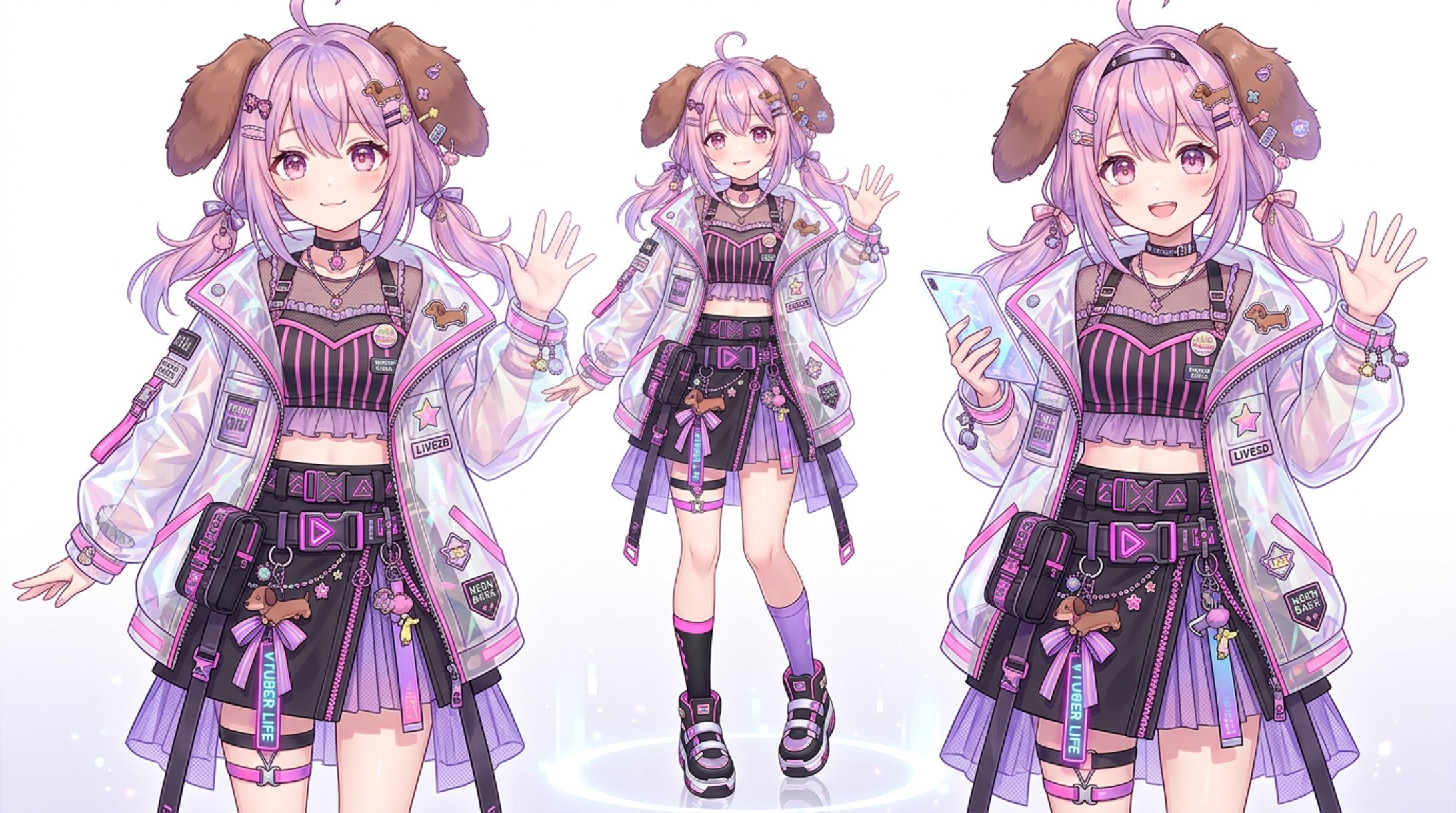 ダックスフンドの耳のネオン可愛い女の子-1
