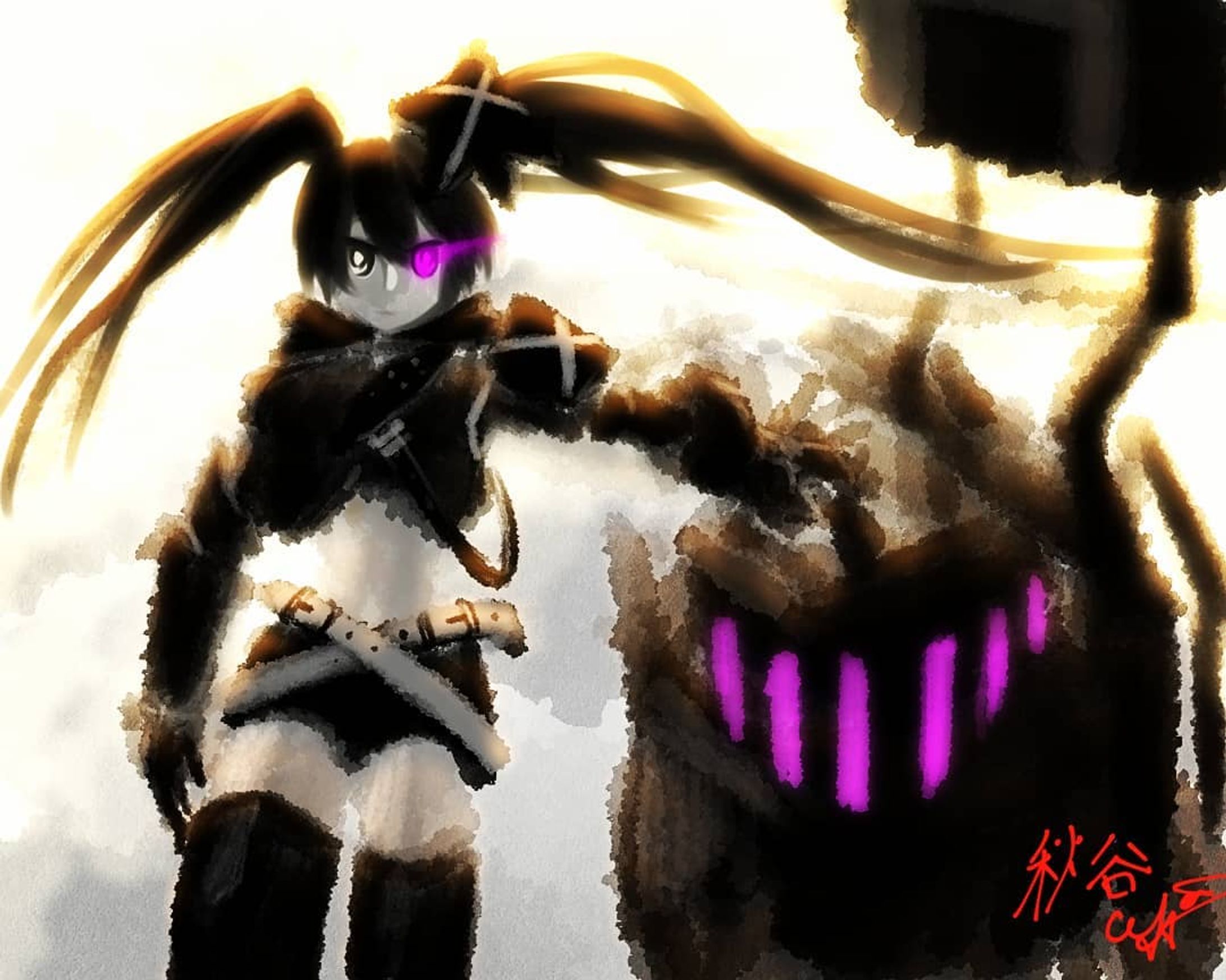 まさか、勝負のテーマと今朝の絵が被るとは！！
#漫研版夜のお絵描き60分一本勝負 #ブラックロックシューター #イラスト好きな人と繋がりたい #イラスト #逆光 #brs #supercell #insane #art #drawing-1