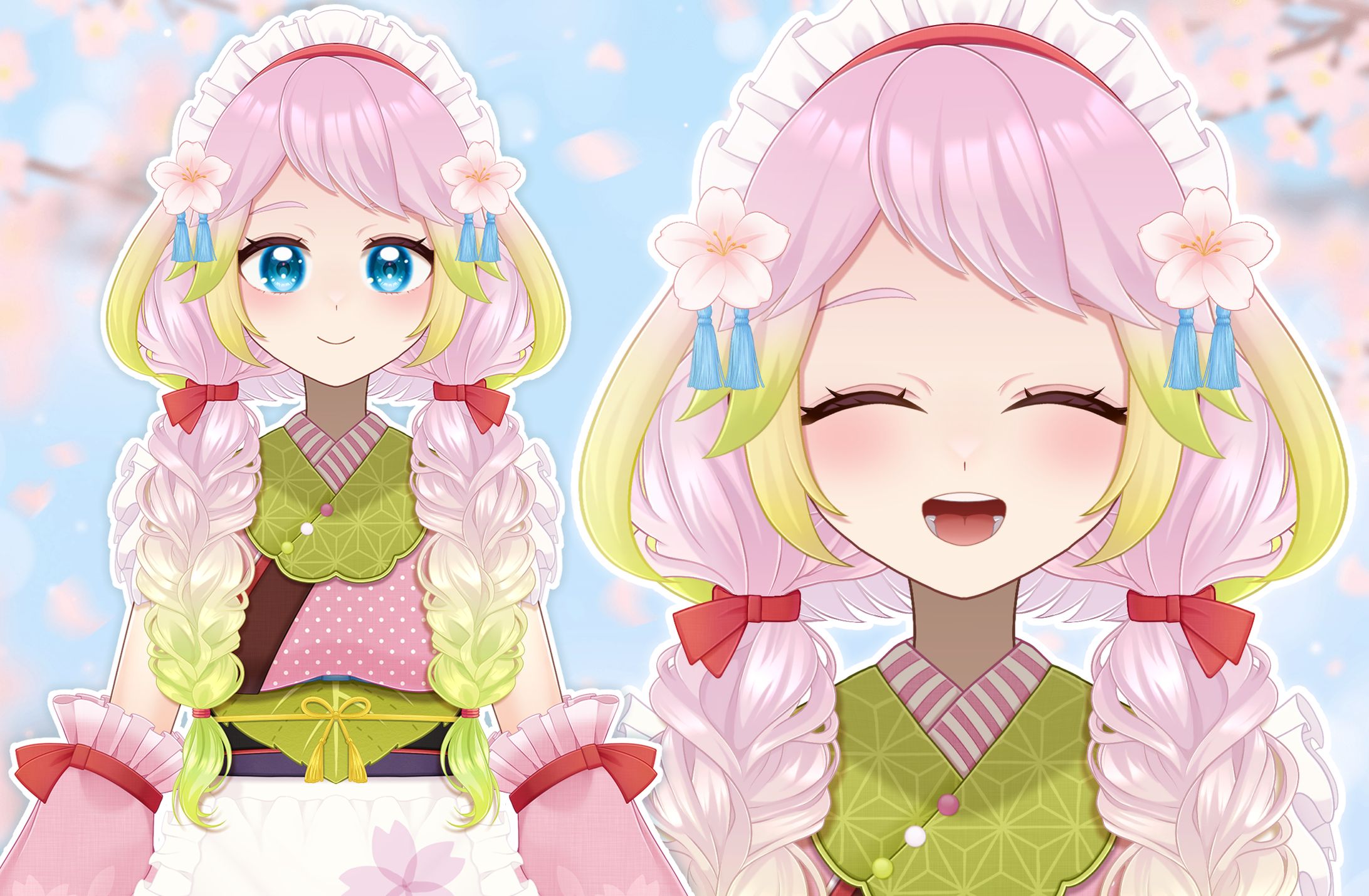 【限定1点】桜餅×和メイドの女の子【パーツ分け済みPSD】-1