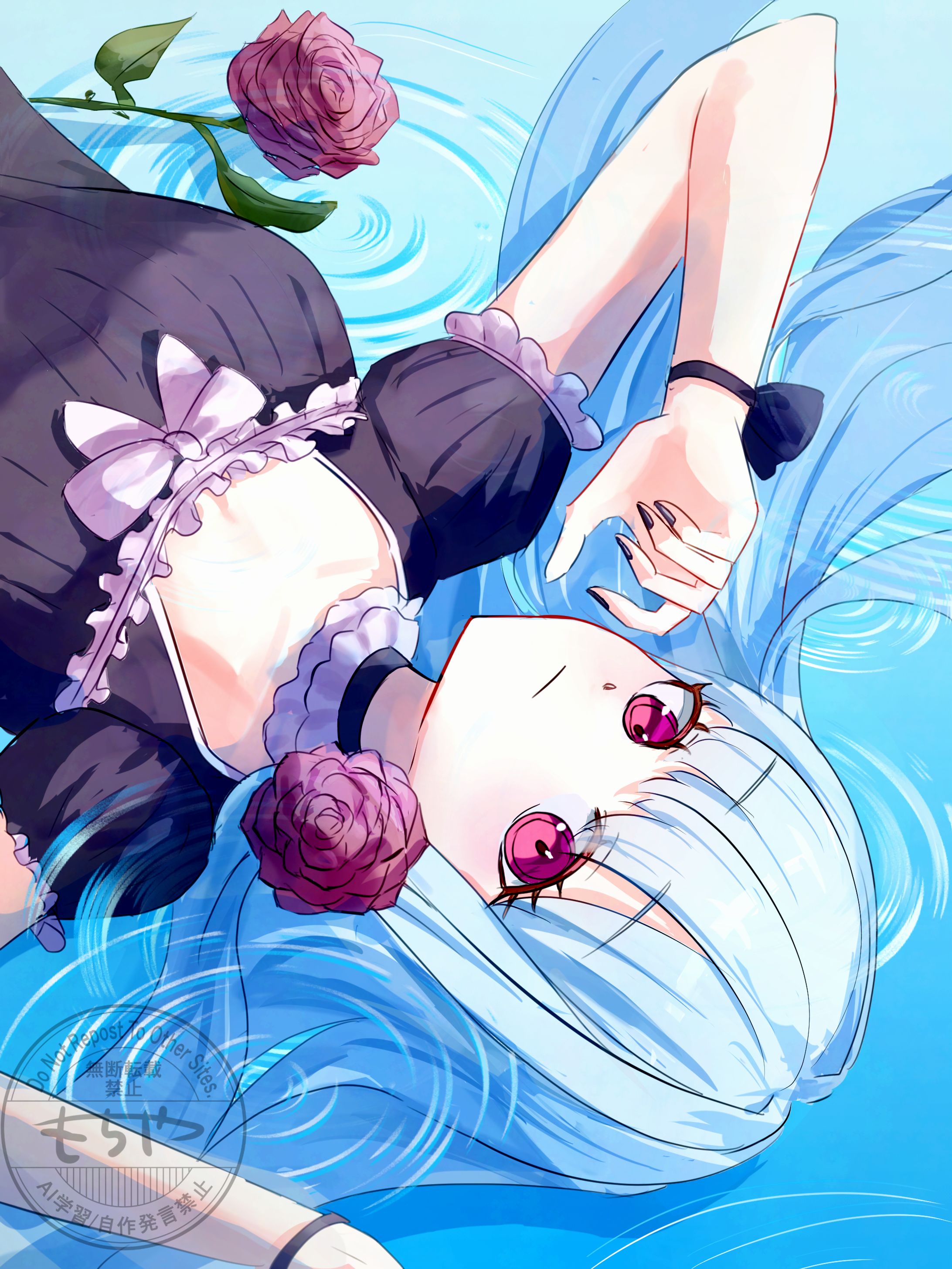 【オリジナル】girl lying in the shallow water-1