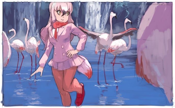 #illustration #art #drawing #fanart #kemonofriends #flamingo #イラスト #ファンアート #けものフレンズ #オオフラミンゴ #フラミンゴ