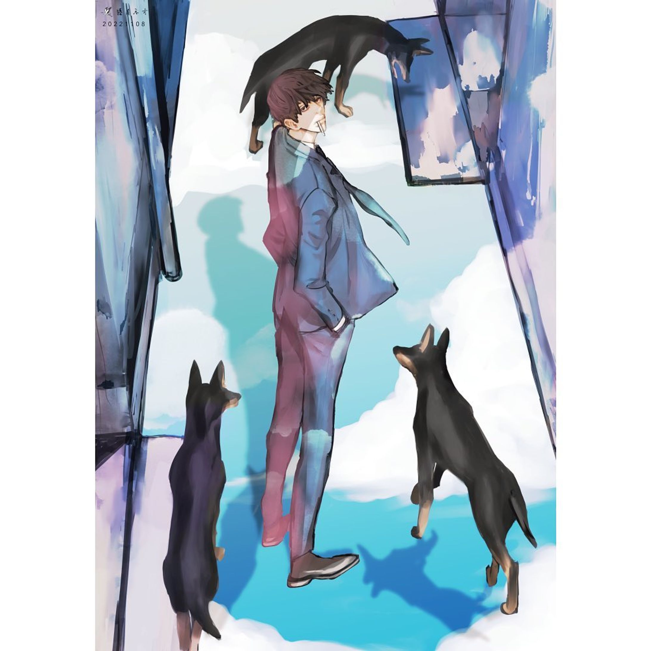 さて、どこに行こうか。
、
。

#絵 #イラスト #創作イラスト #オリジナルイラスト #漫画絵 #犬 #人物画 #青 #空 #illustration #digitalart #digitaldrawing #drawing #originalcharacter #originalart #originalillustration #sky-1