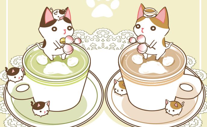 カフェラテな茶白と牛ねこ