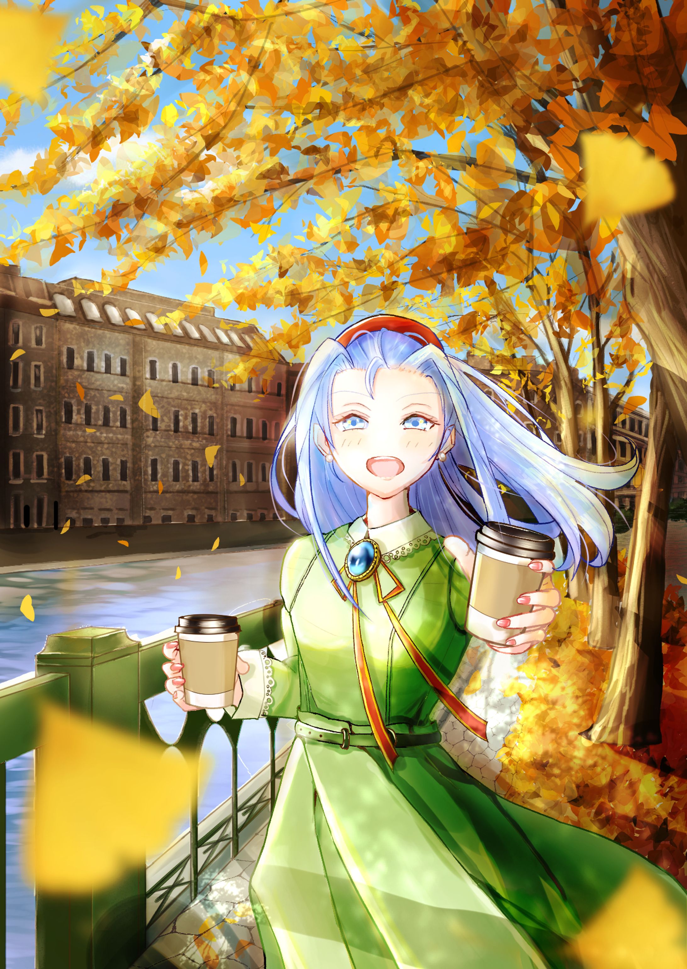 銀杏並木と少女（A row of gingko trees and a girl）-1