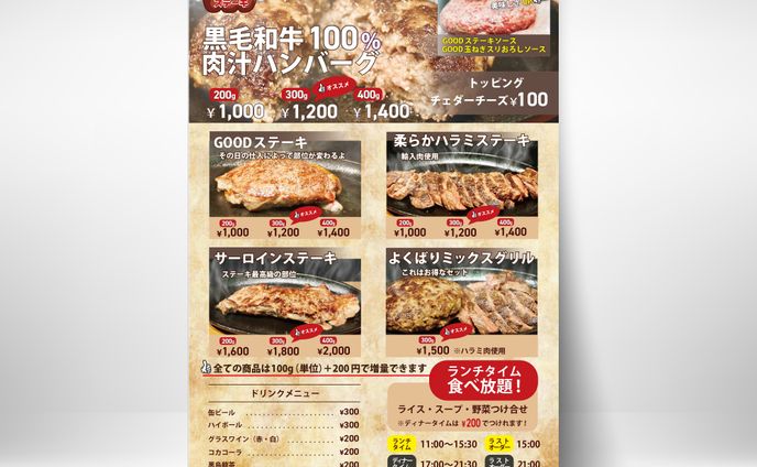 新規開店のハンバーグ店のメニュー作成