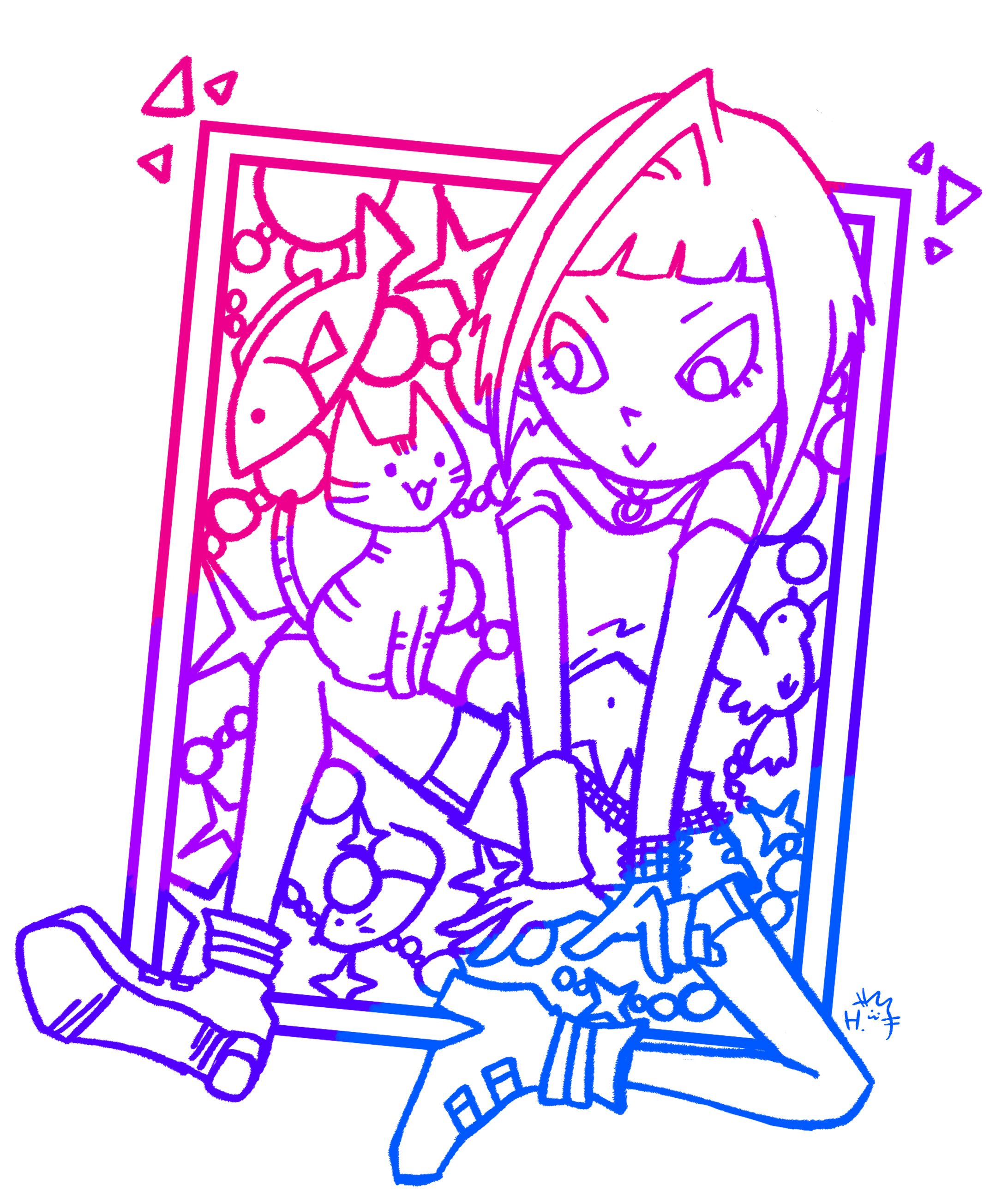 ねことメタル女子（透過用イラスト）-1