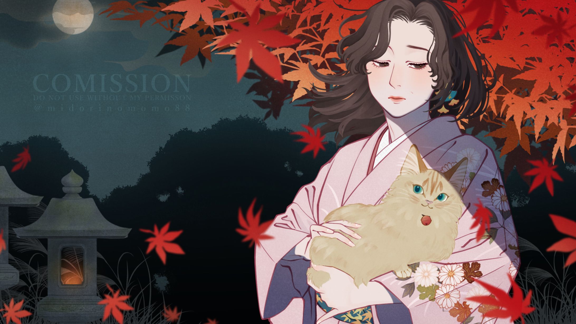 丹下琴絵チャンネル「紅一葉」cover.母上、歌ってみたMV用イラスト/着物デザイン-1