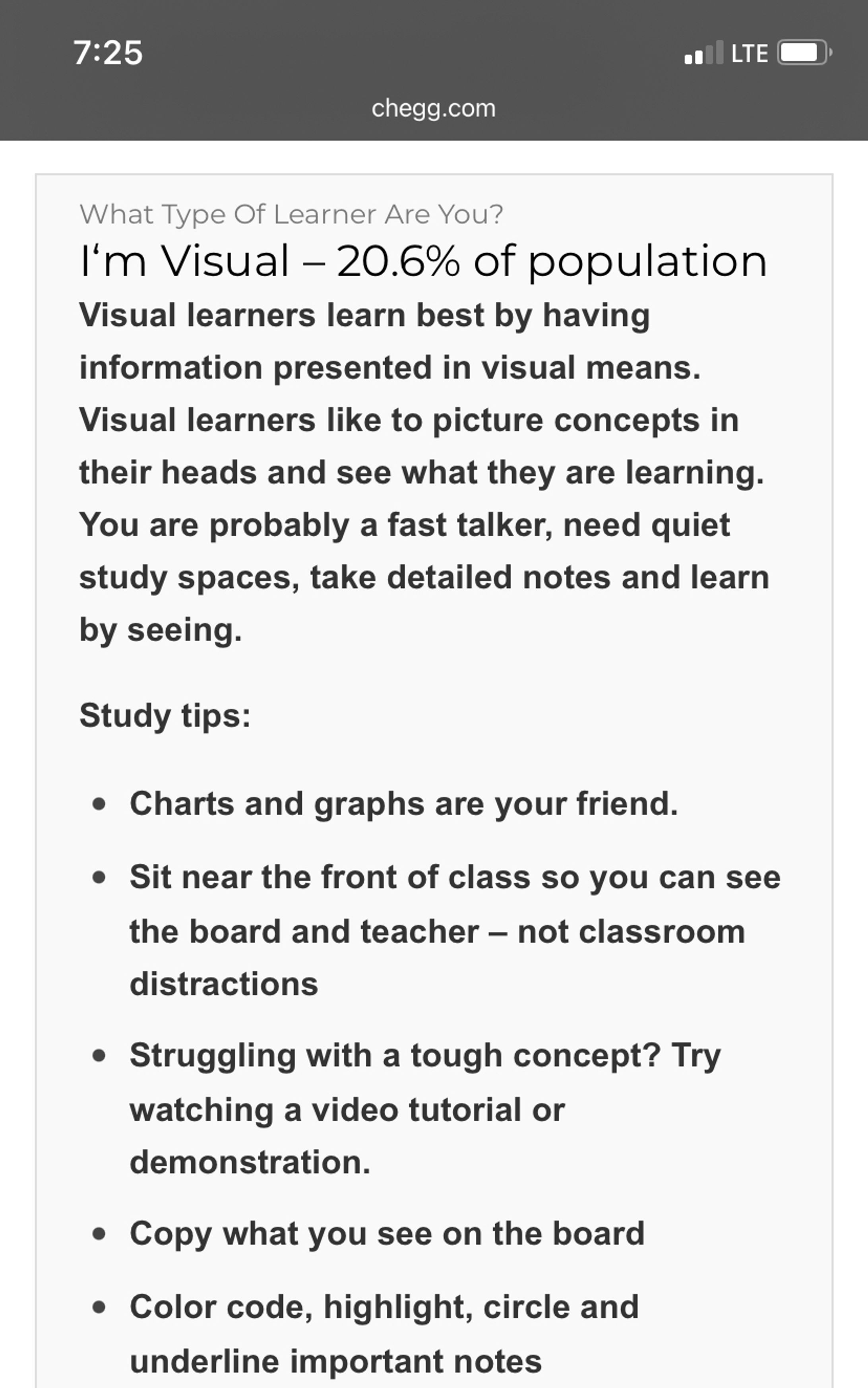 Visual Learner Quiz -1