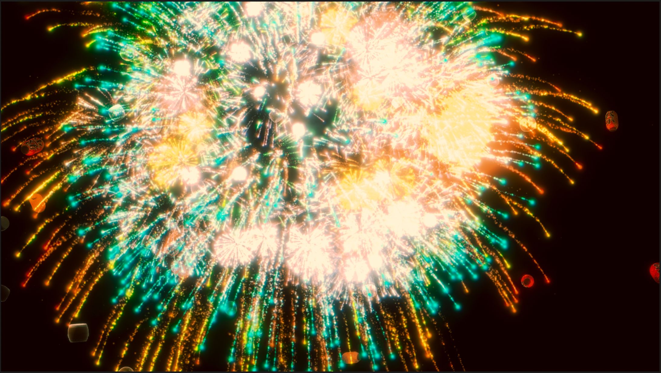 「祭りの後の静けさ」とテーマを定めて制作。激しい動きからの落差で静けさを演出するように努めた。静けさの部分として連想したもの：夜風、霧、月夜、線香花火<br><br>制作期間　：2025/6/10〜6/18　約9日間制作ツール：Adobe After Effects /illustrator / CINEMA4D主要プラグインとして、Red giant Particularを使用