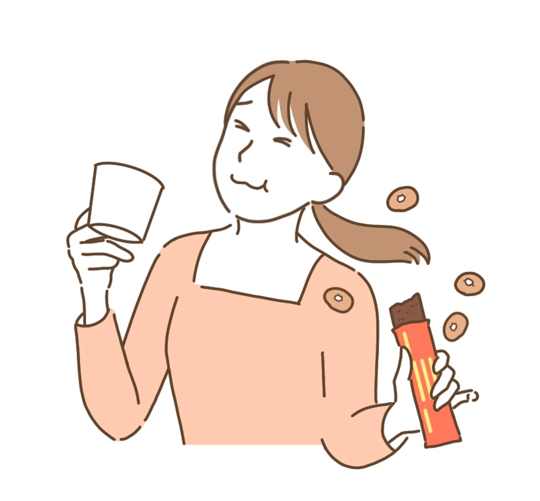 駄菓子とコーヒーを楽しむ女性-1