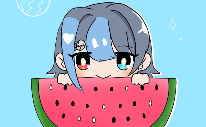 スイカを齧るvtuberのイラスト