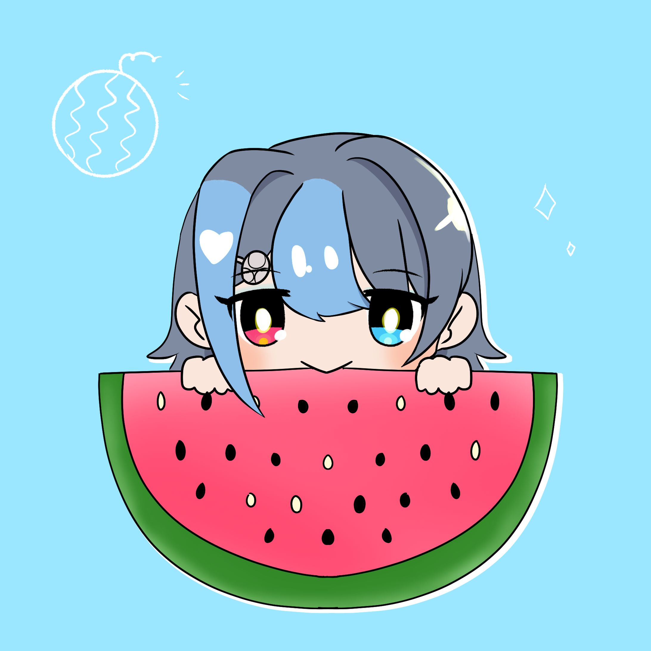 スイカを齧るvtuberのイラスト-1