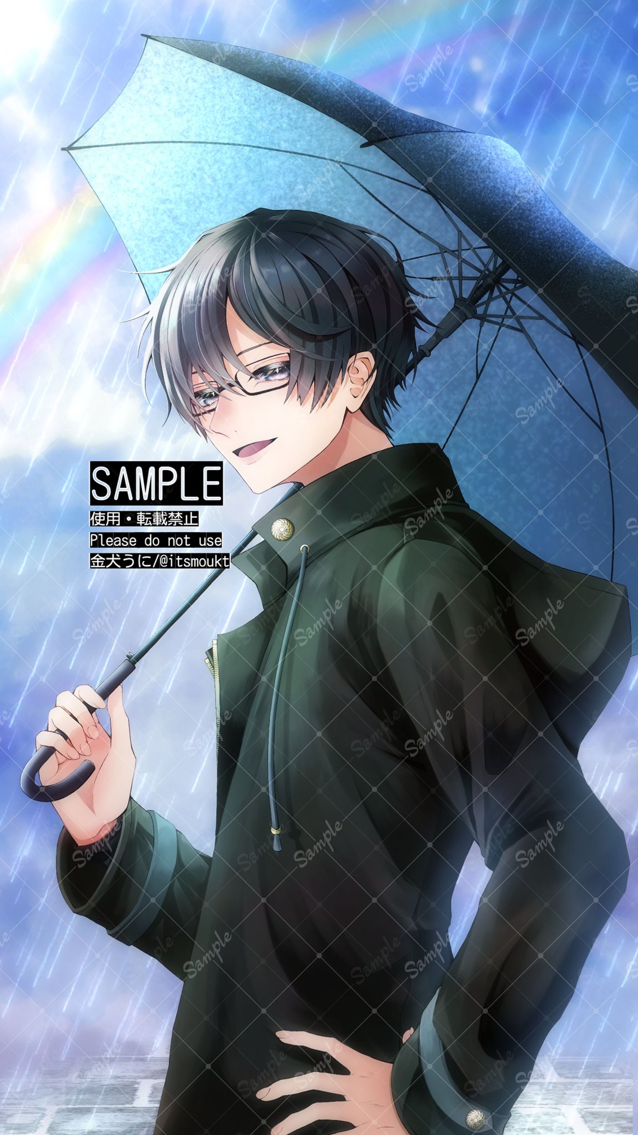 傘を差す男性の爽やかなイラスト-1