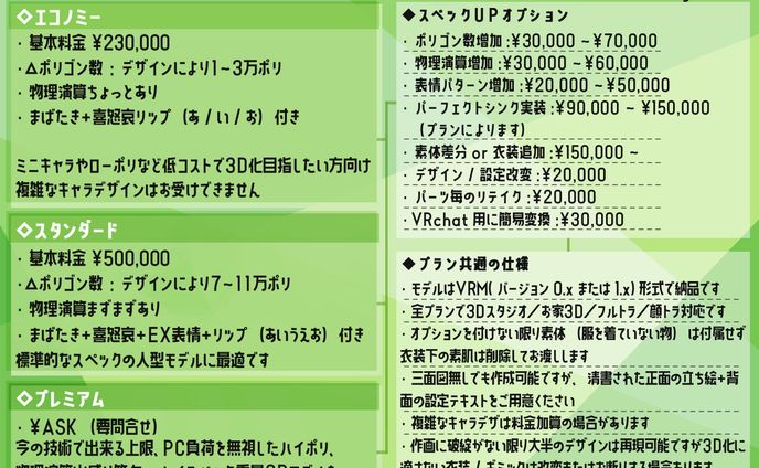 3Dモデリング料金表