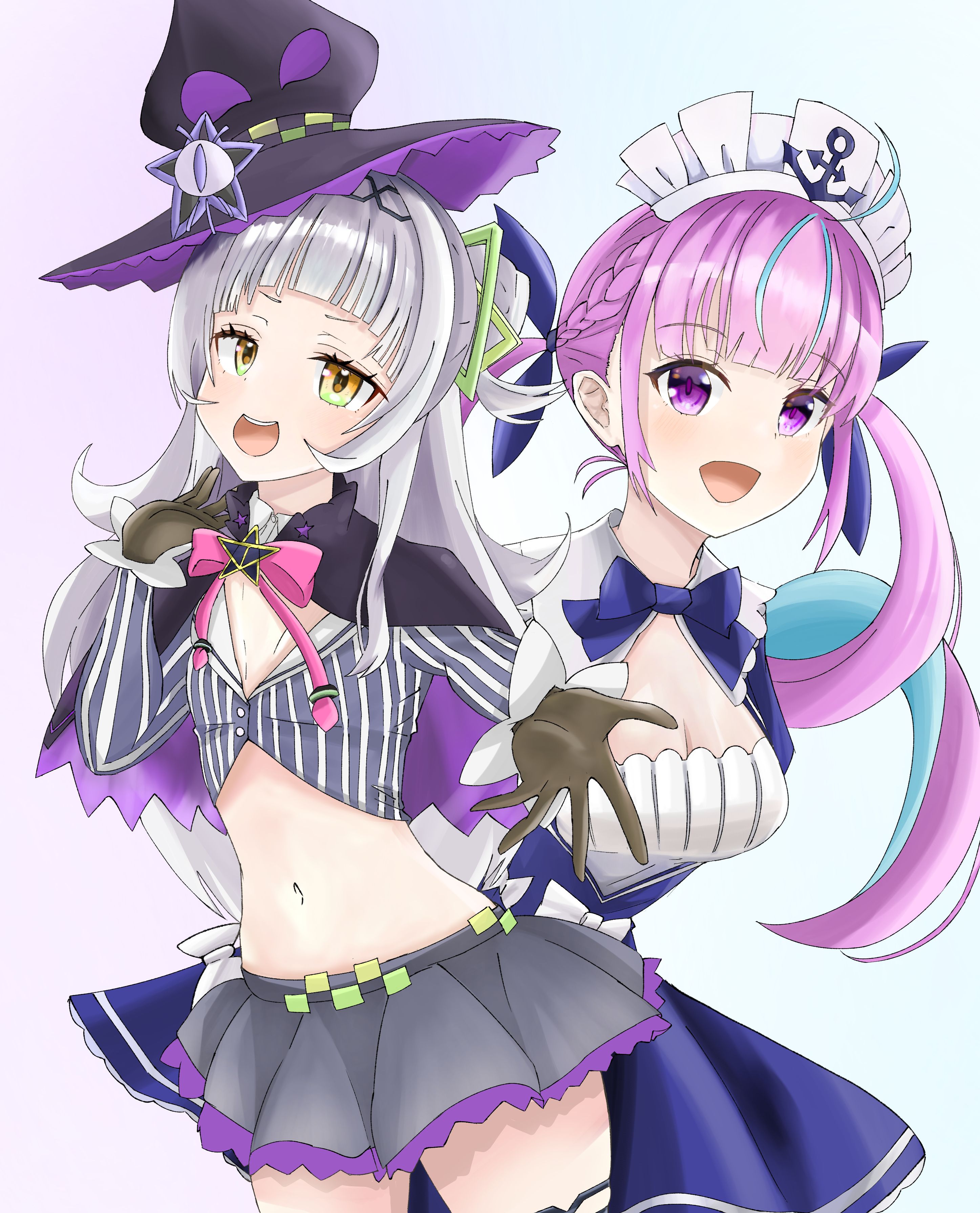 イラスト37(ホロライブファンアート：紫咲シオン、湊あくあ)