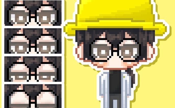 GIFドット絵-帽子スティーブ