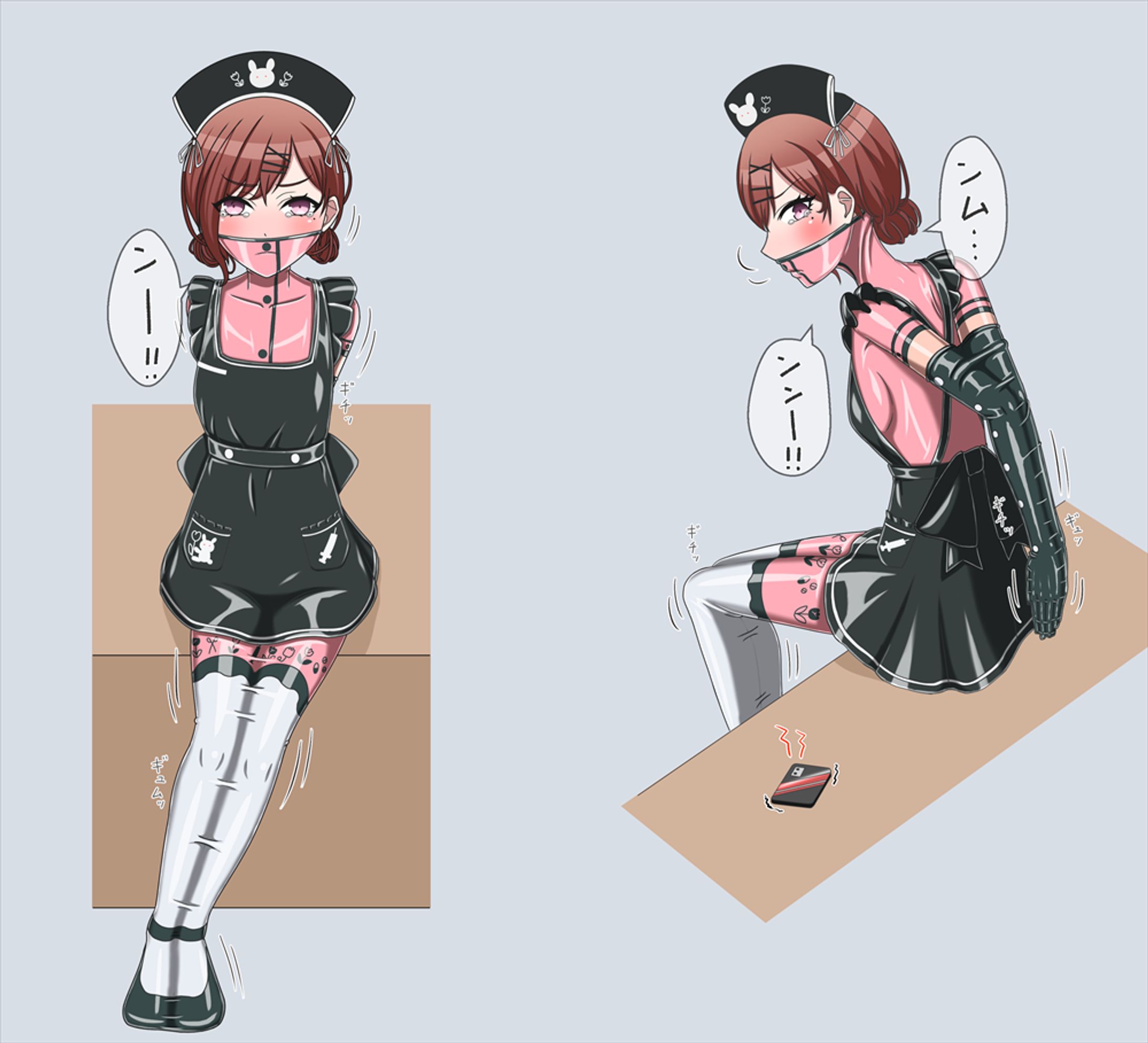 樋口円香 ナース衣装柄ラバー拘束-1