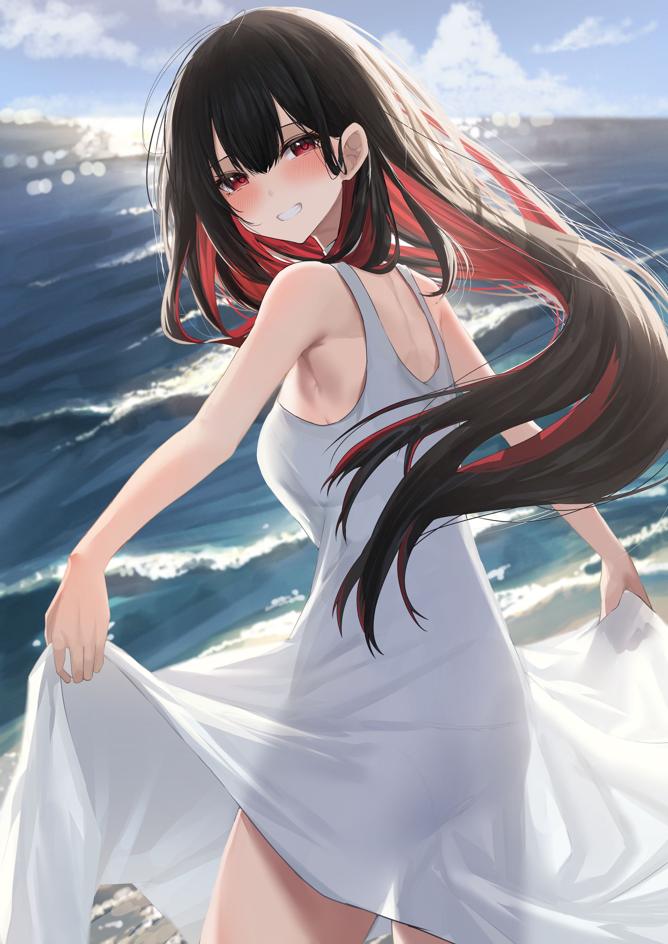 【オリジナル】インナーカラーちゃん_海辺でおいかけっこ-1