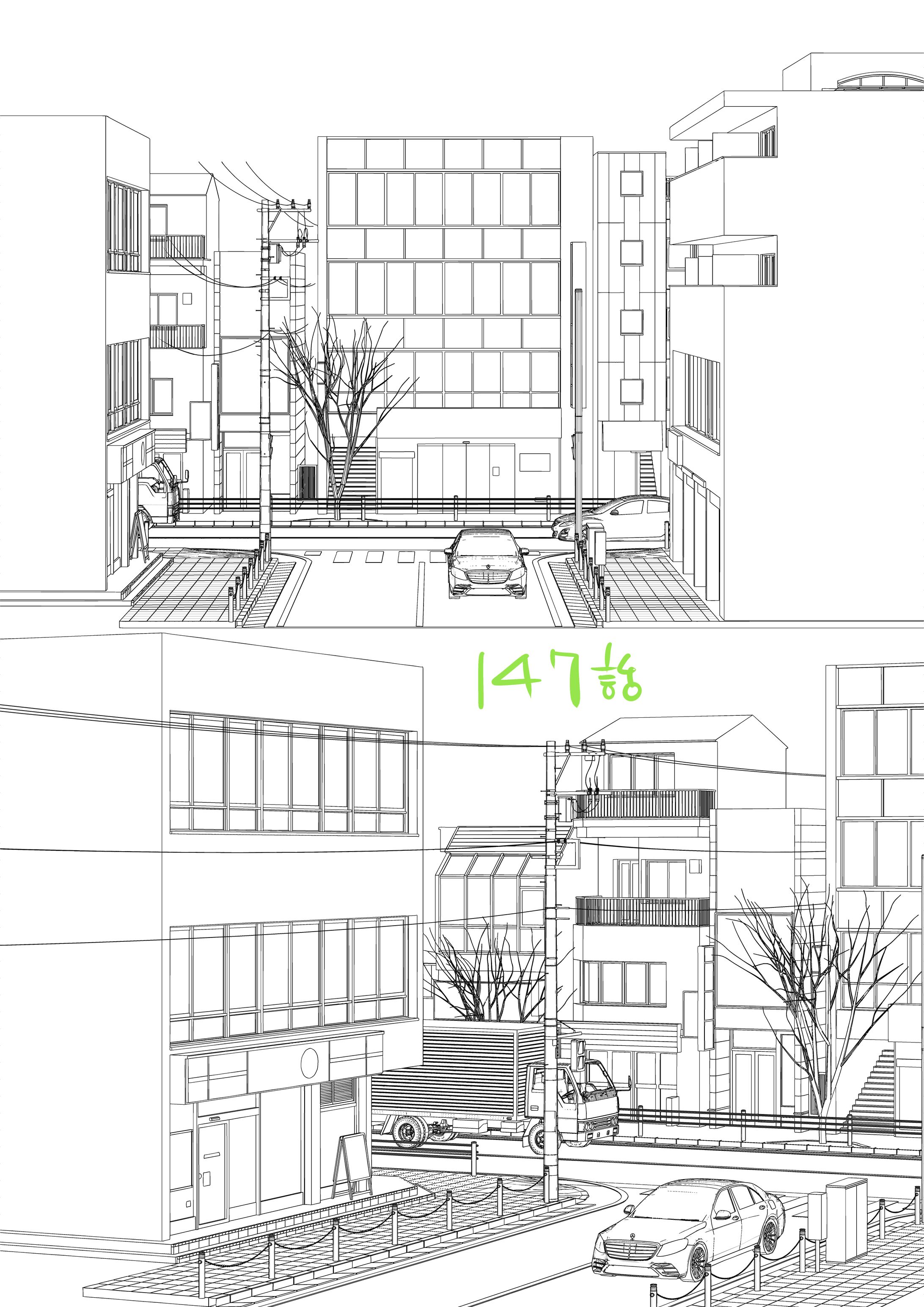 「繁華街」漫画背景用3Dモデル-1