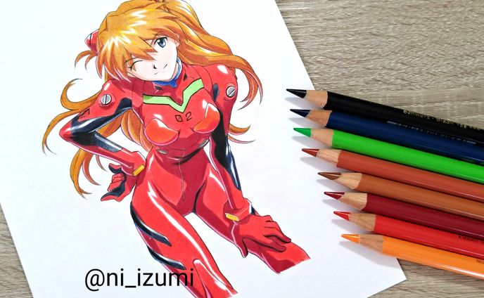 ファンアート　エヴァンゲリオンの模写　アスカ
