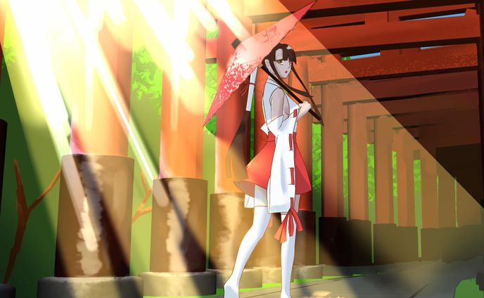 授業課題制作　背景＋人物描写