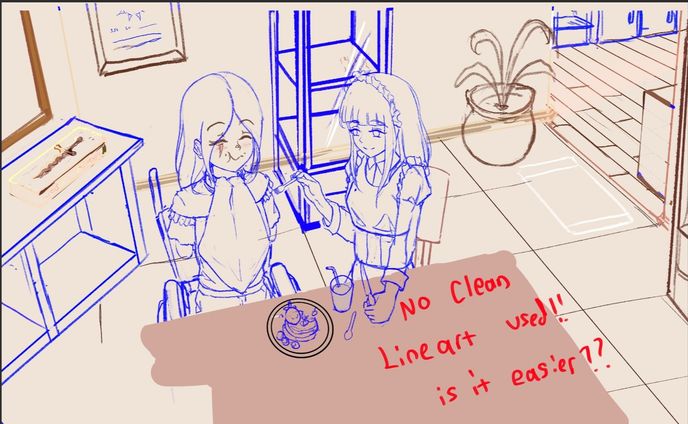 So here's how I usually do my stuff after I forsake the use of linearts in my process. 

Drawing a scene with 3D perspective like this will always be tricky, with or without linearts, as you need to keep track of the overlaying objects for the layers. But with this method, I can keep adding layers ontop of one another without having to worry about which layers is which. If things gets too cluttered, I can just merge several layers down and starts adding things again from there. Of course, in my professional work, I always made sure to keep a copy of the backup layer folder incase revisions are needed.

#illustration #art #illustrationprocess