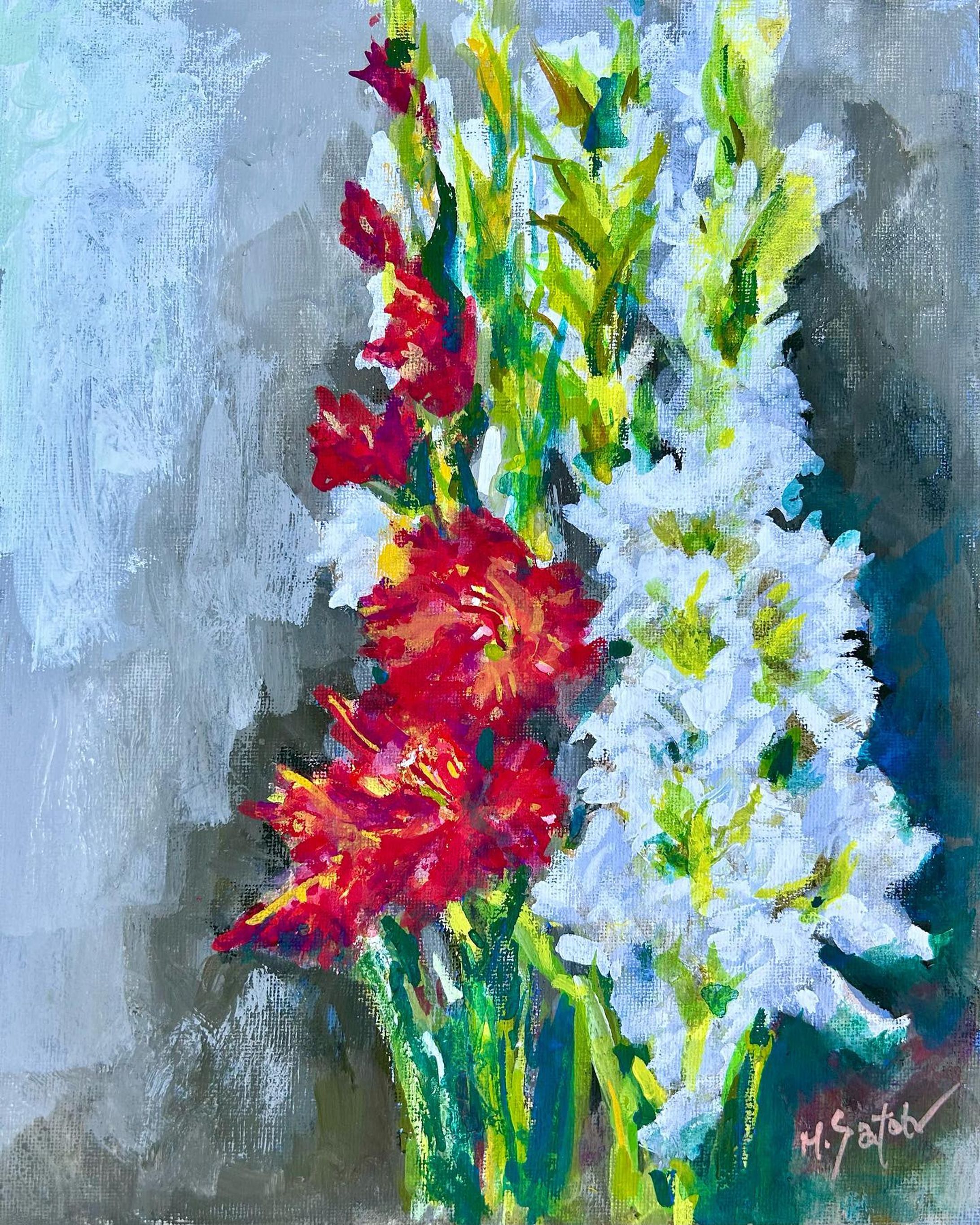 「グラジオラス」
アクリルガッシュ　キャンバス　F3

#アクリル画 #アクリルガッシュ #acrylicpainting #acrylicgouache 
#静物画 #グラジオラス #花の絵 #ターナー #ターナー色彩  #絵画 #art #painting #stilllife #still life painting #gladiilus #flowerart #turnercolour-1