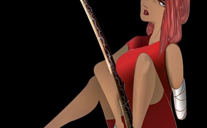 20210906.#英雄クロニクル
十周年記念サブNPCコンテストに初挑戦。とことんシンプルな塗りに抑えました。ハイライトとシャドウはぜーんぜんつくれる気がしませんが、パーツ毎に囲ってからグラデーションをああでもねえこうでもねえと試し置きしてみれば、コレジャナイかコンナカンジかが、ナントナク見分けつくらしいときづきました。

マッカ連邦王国「0m08・奇蹟の泉」　負傷者
「チッ……」剣を取れぬように見えたとしても彼女を甘く見ないほうが良い。彼女の舌打ちは、彼女の亡き友が憧憬のまま彫り進めた鞘の蔓植物に魔力を芽吹かせ、仲間達の士気を高めるからだ。
**************************************************
10周年おめでとうございます！

AUCが無かったら、
絵を人様に見せる事は無かったし、
ましてや液タブを買う事など絶対に無く、
後半人生ビミョーにつまらないままだったに違いないので、
此処まで存続させてくださった
関係者の皆様と先輩ユーザー様方に
心より感謝申し上げます。
#ごりごりごりっと芯減らし訓練 #originalcharacter　#ARTISULd16pro #clipstudiopaintpro 
#amateurillustration #digitalillustration