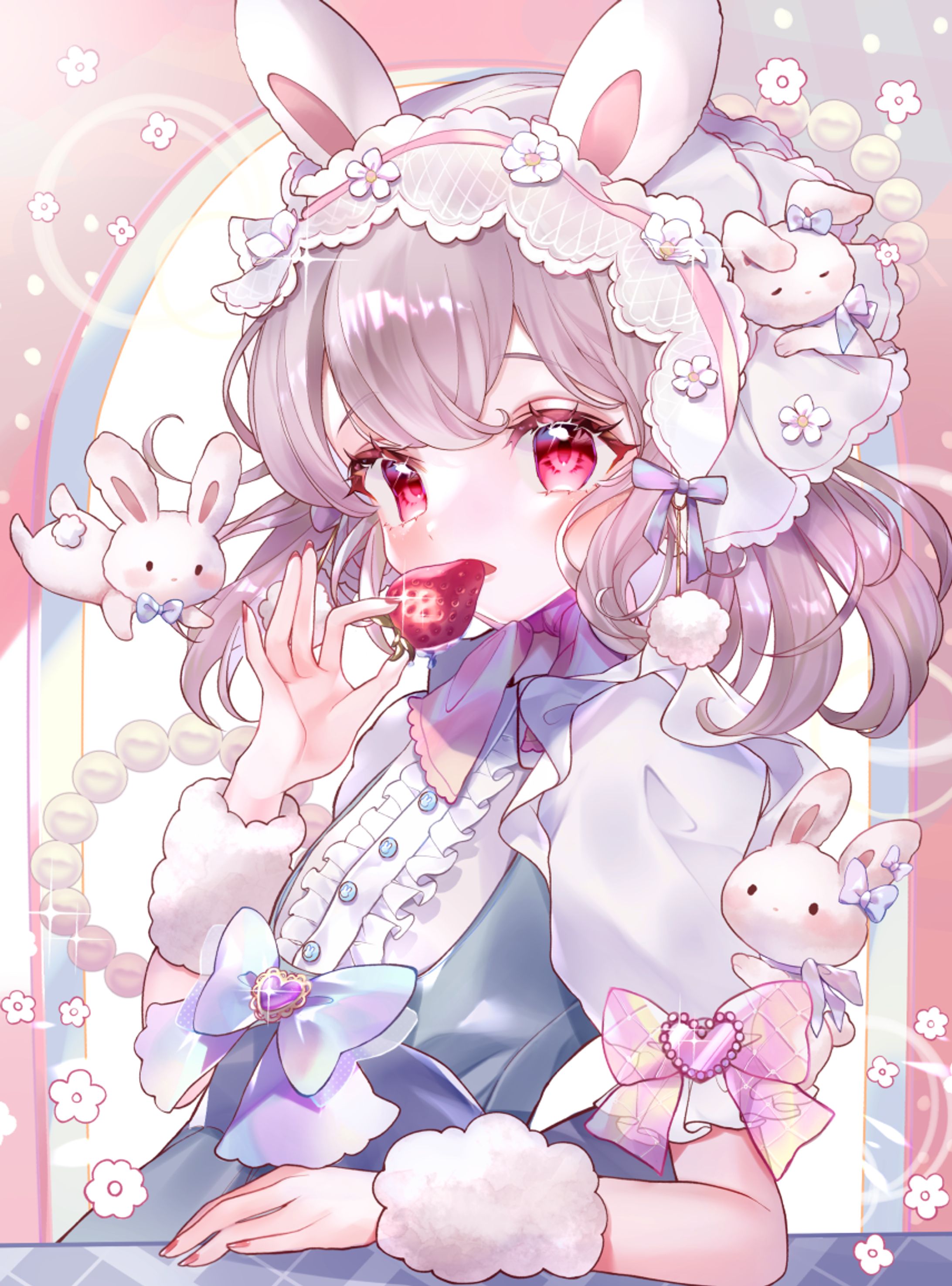 うさぎといちご【オリジナルイラスト】-1