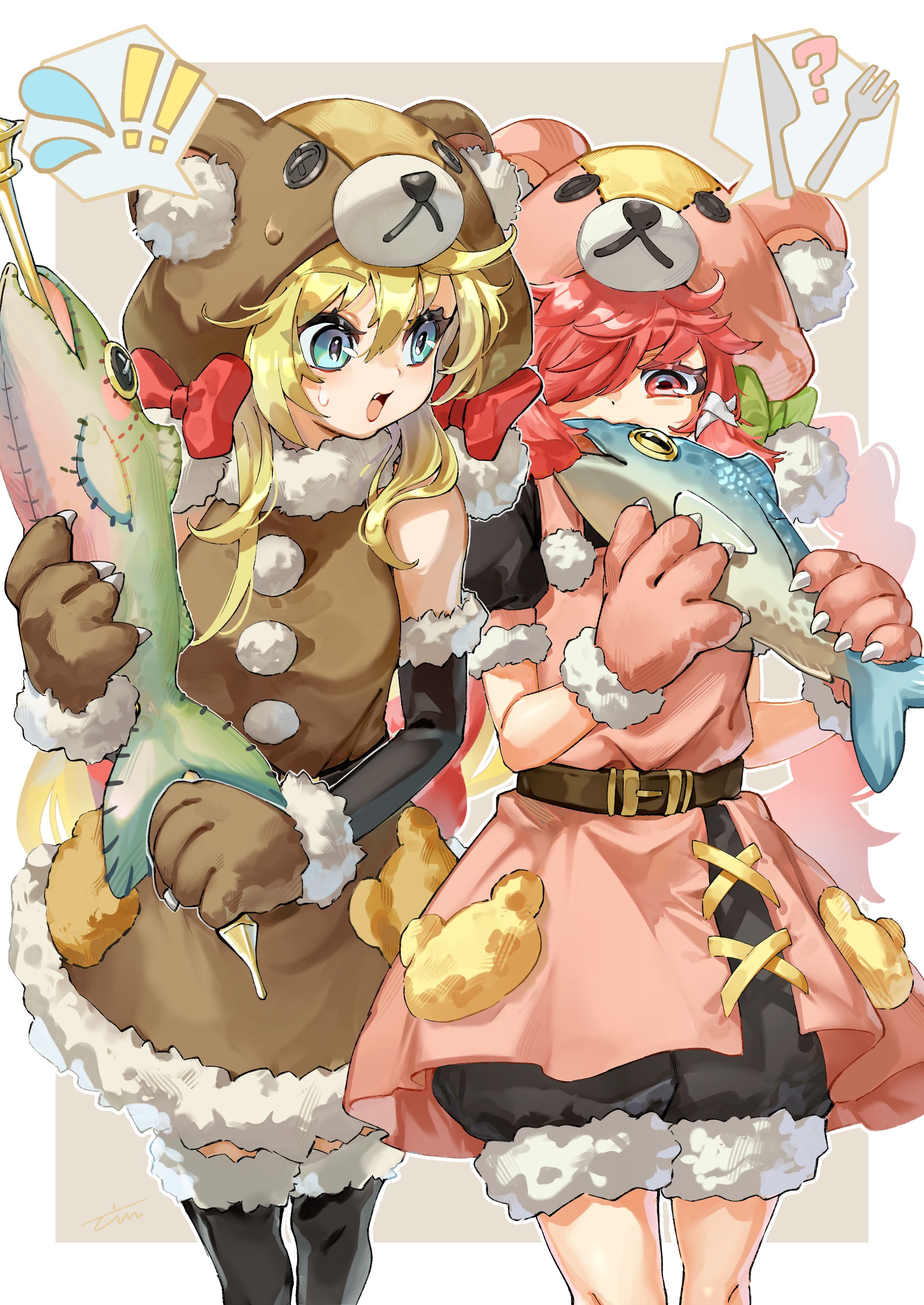 ミクサ＆リンのクマ衣装イラスト-1