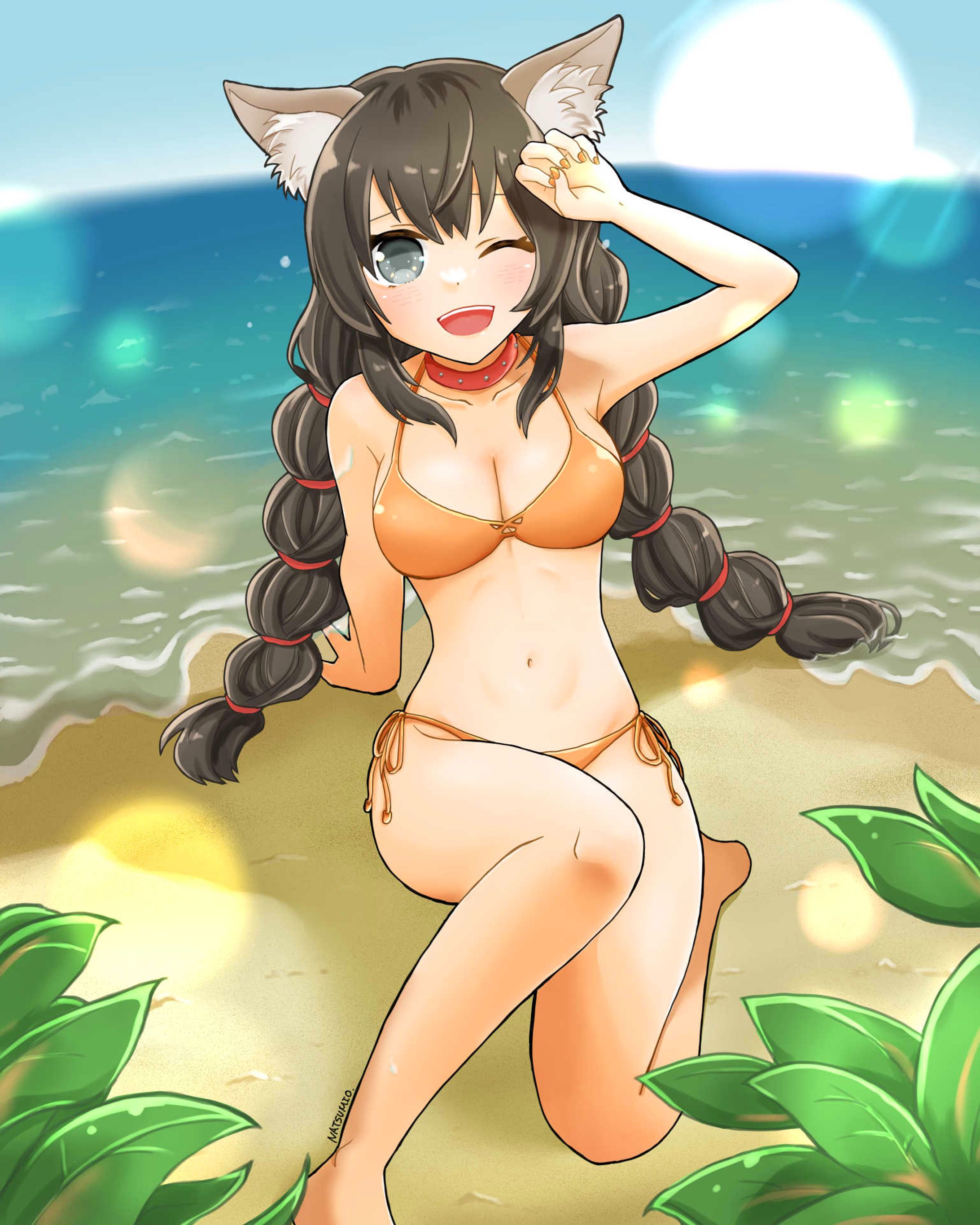 オレンジ水着のけもみみさん-1