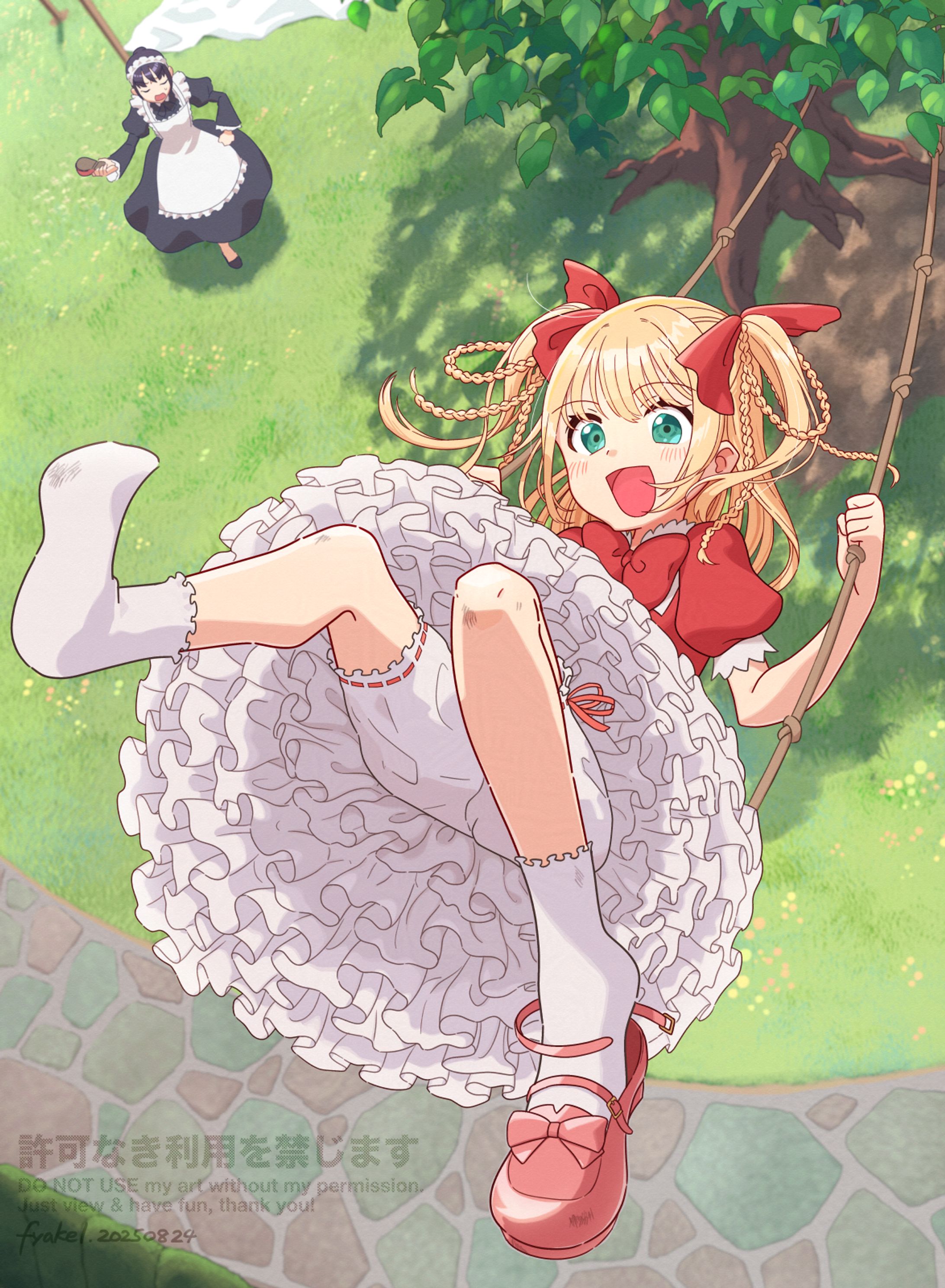 おてんばなお嬢様と呆れるメイドのイラスト-1