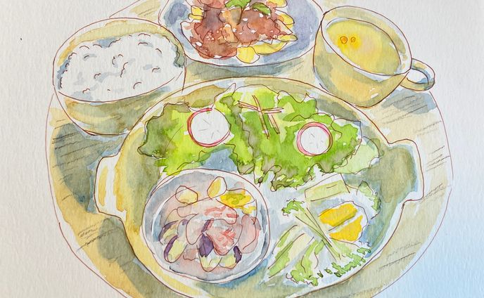 水彩　本日のランチ
