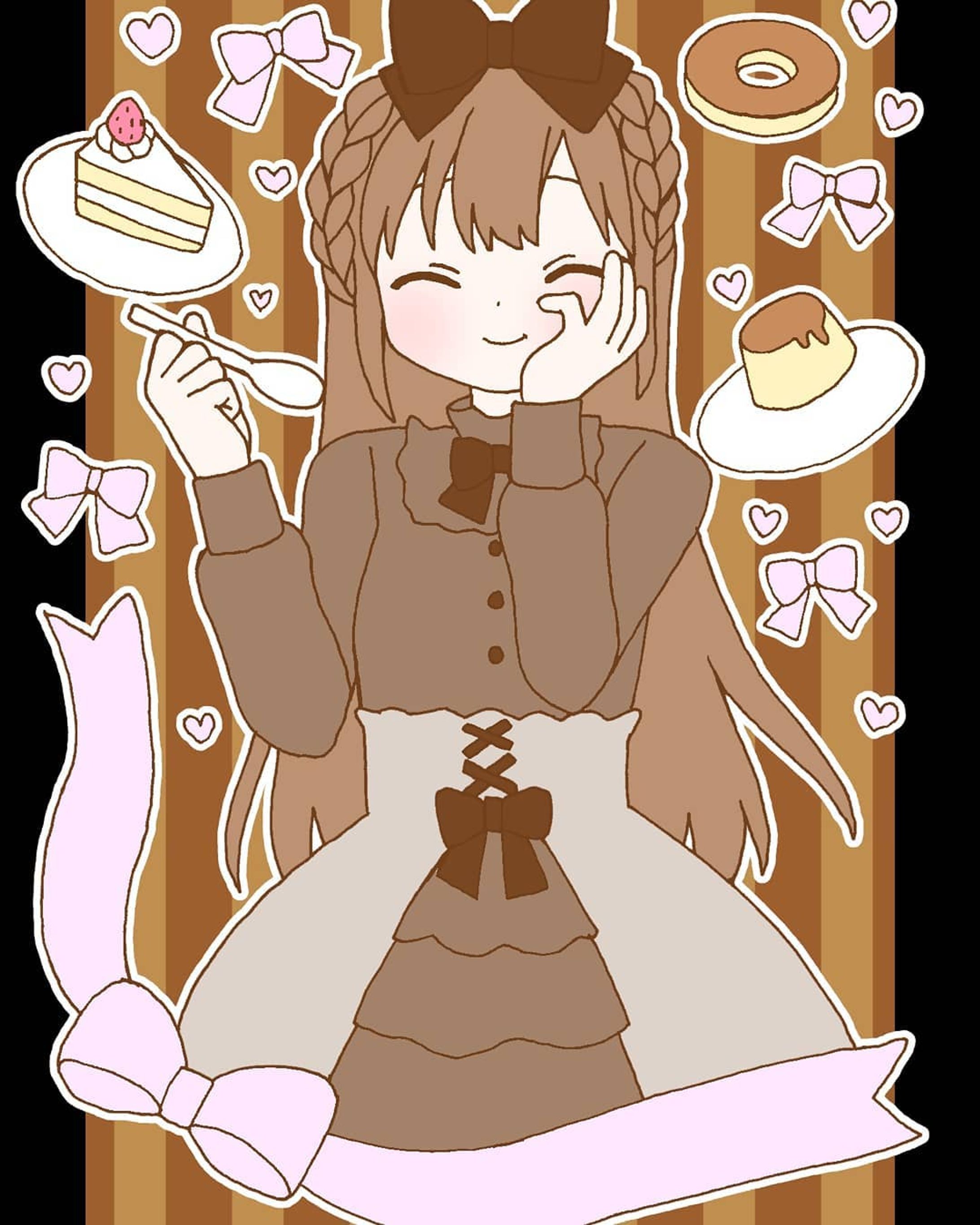 甘くて美味しい💗　#イラスト　#お絵かき　#illustration  #illust #オリジナル　#オリジナル絵　#オリジナルイラスト　#女の子　#女の子イラスト　#デジタル　#デジタル絵　#デジタルイラスト　#リボン　#ハート　#ロリィタ　#ロリィタファッション　#ロリータ　#ロリータファッション　#ケーキ　#ドーナツ　#プリン　#笑顔　#お菓子　#スイーツ-1