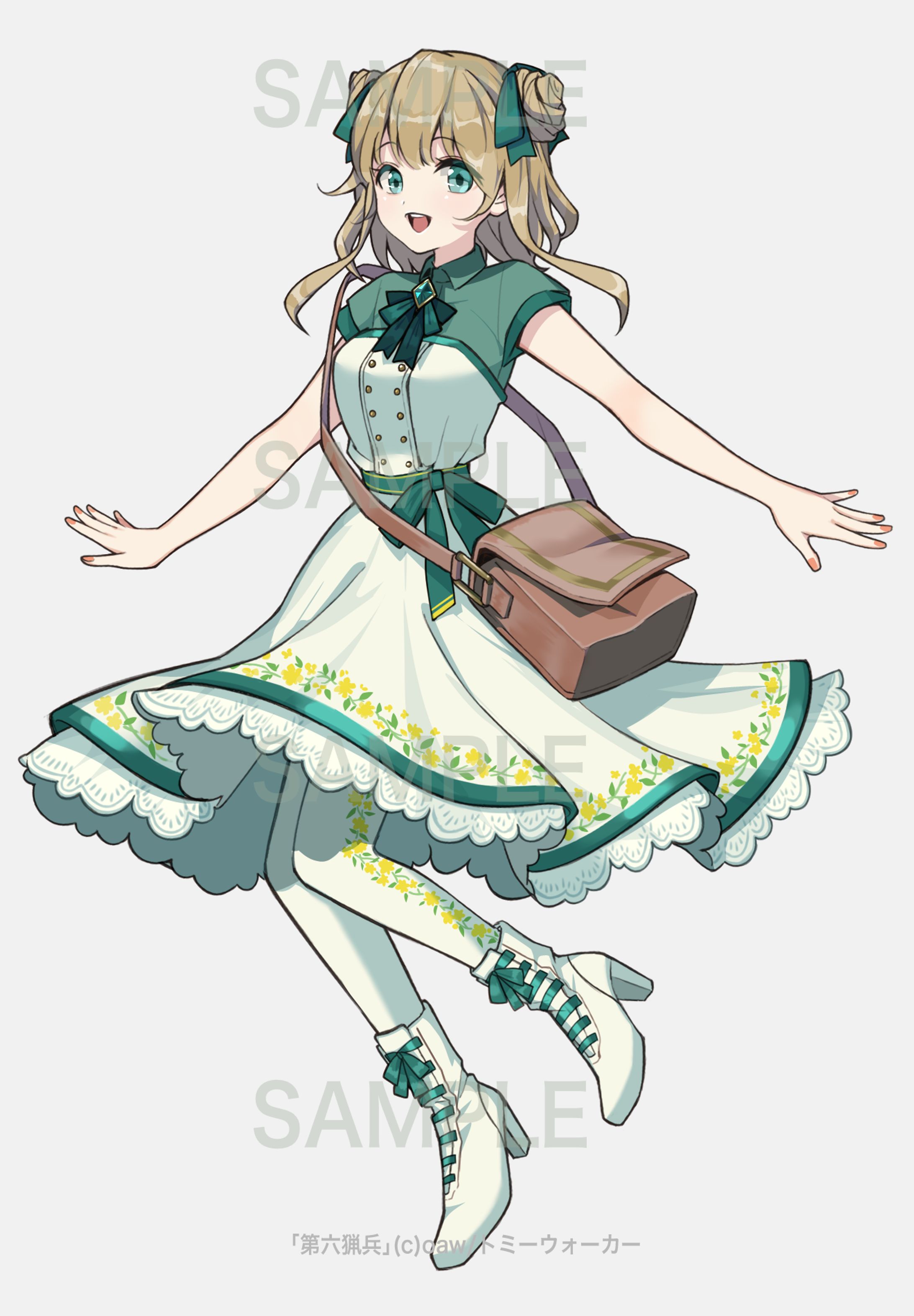 花柄フェミニンワンピの女の子の立ち絵-1