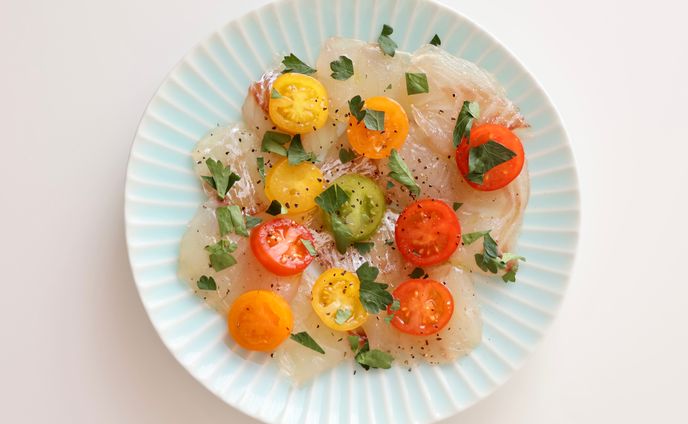 鯛の昆布締めのカルパッチョ