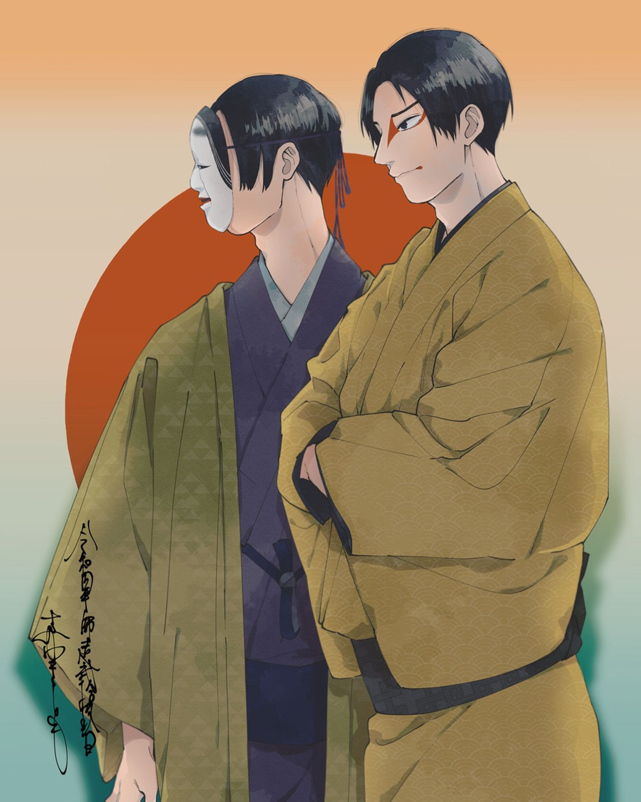 #illustration #drawing #能面 #和風 #着物 #kimono #イラスト #illust-1