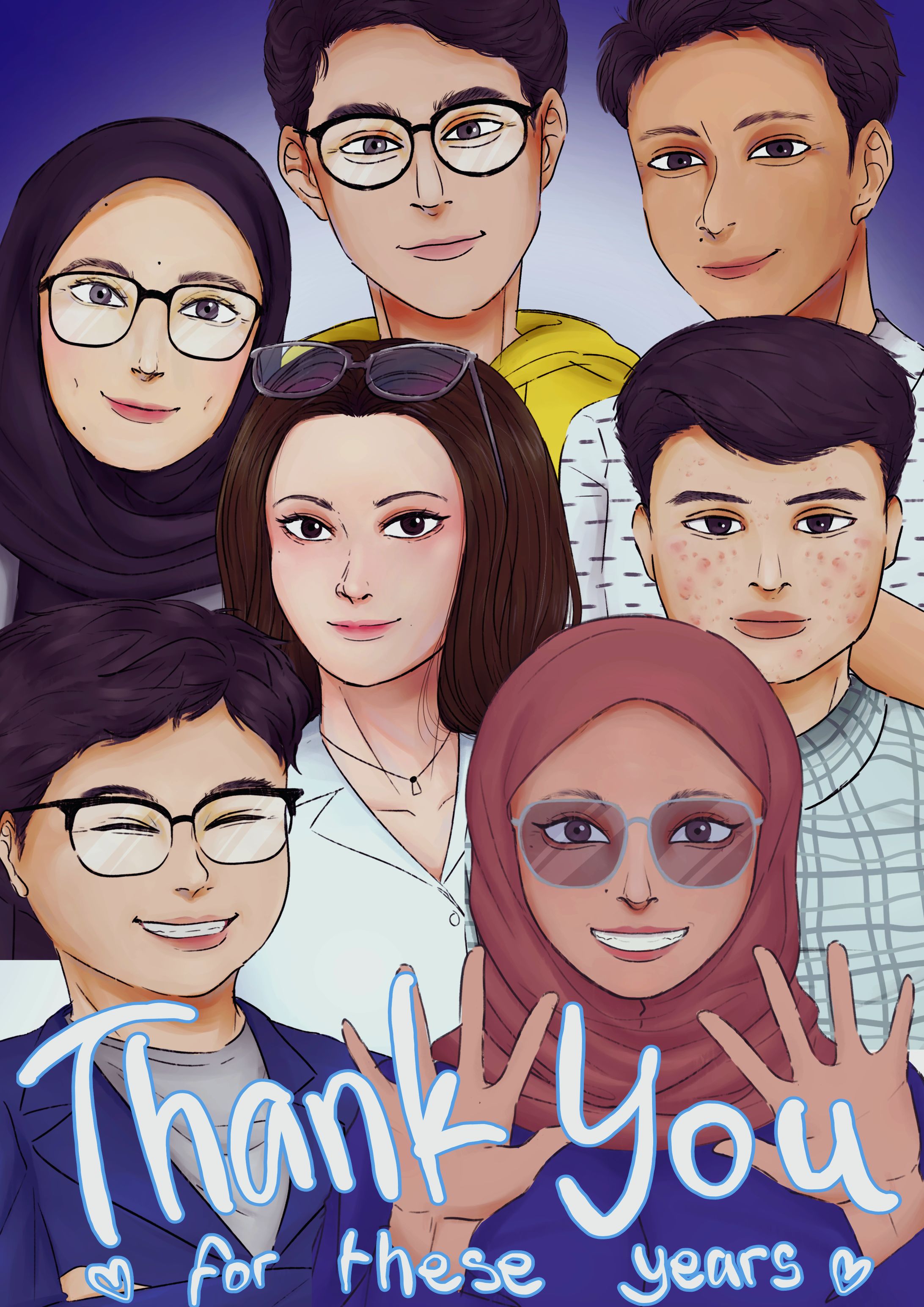 Artwork - Bust up, 6 people, simple color 8/5/2024-1