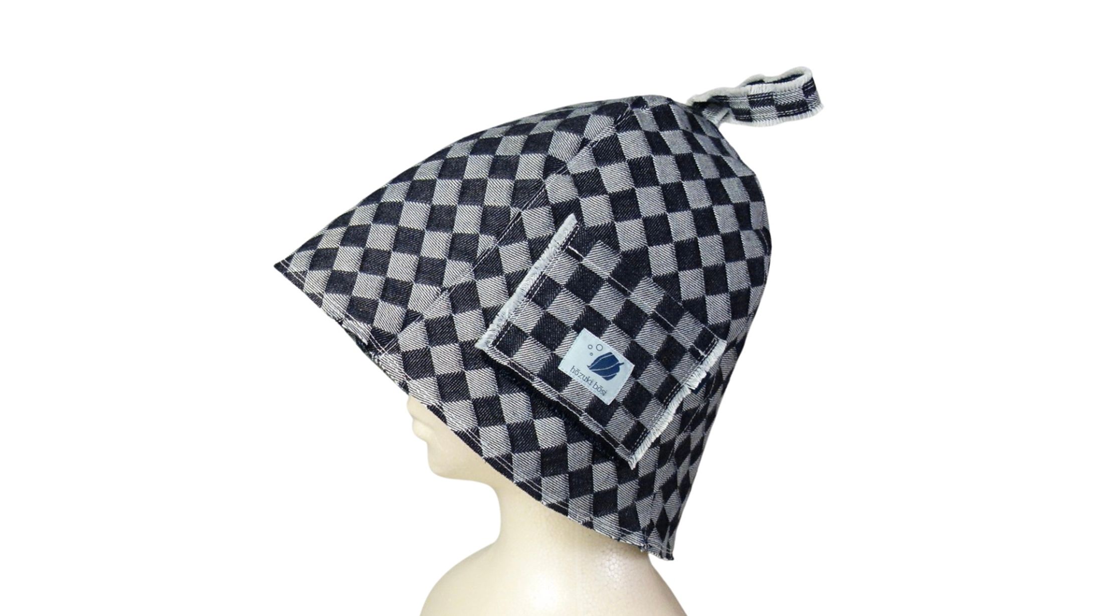 ジャガード デニム チェック柄　サウナハット -1